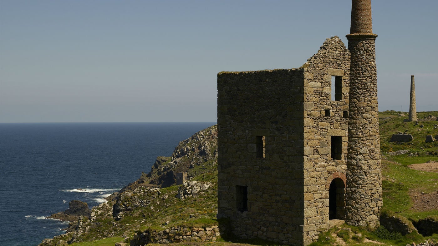 The abandoned beam engine houses of the Crowns section of Botallack Mine near St Just, Cornwall