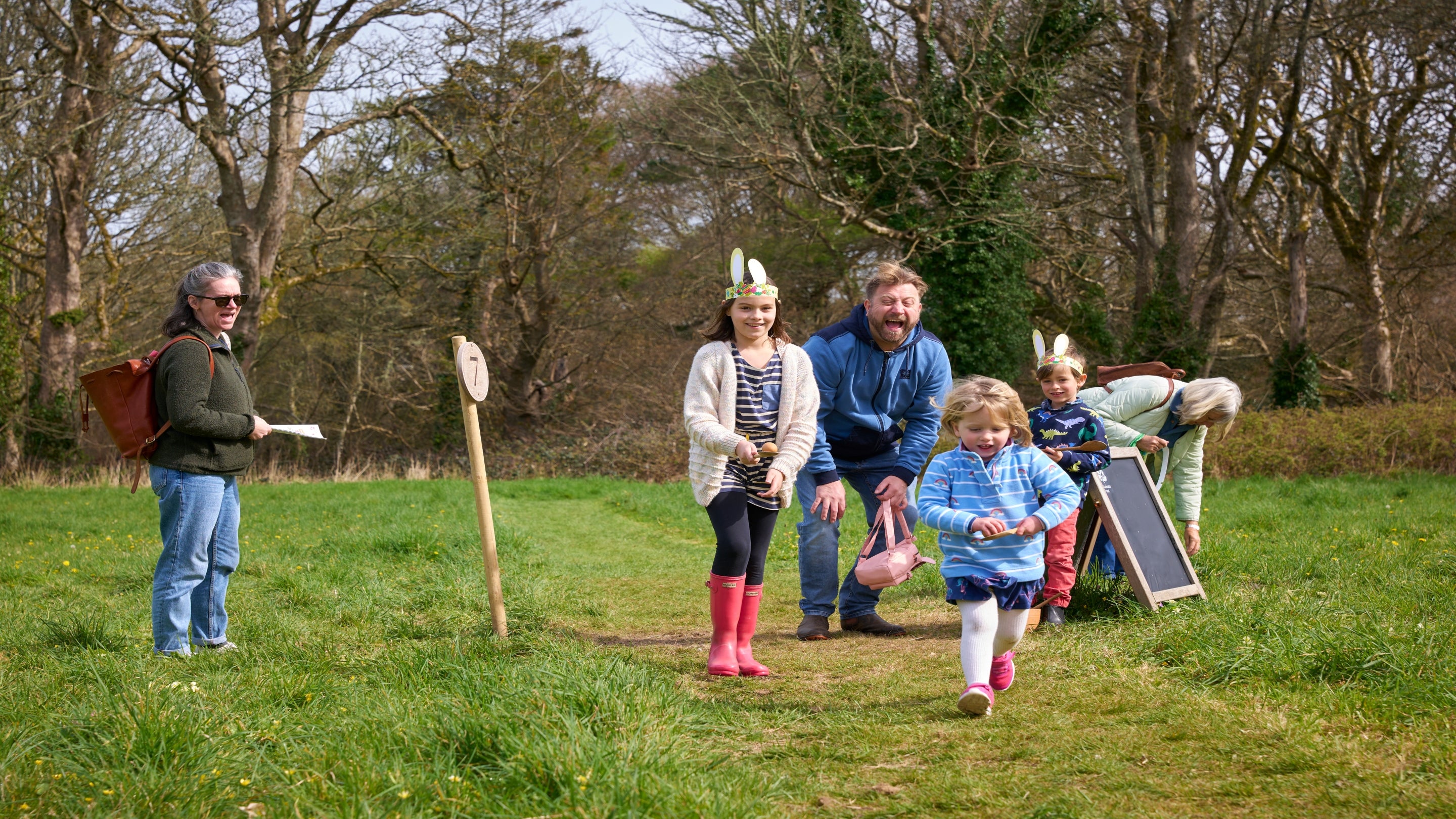 Egg and spoon race fun on the Easter trail at Godolphin, Cornwall