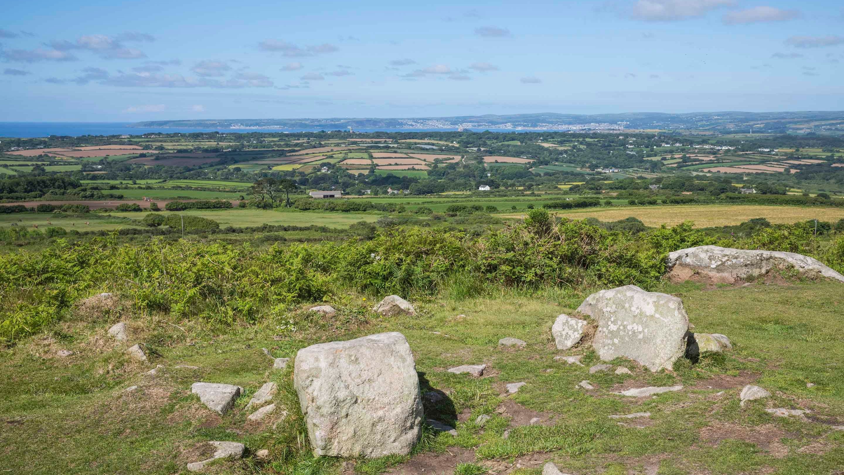 View across the countryside from Godolphin Hill, Cornwall