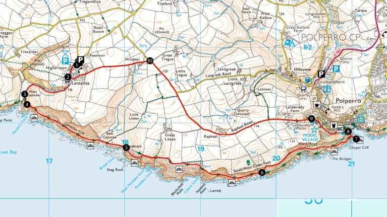 Lansallos to Polperro walking trail map