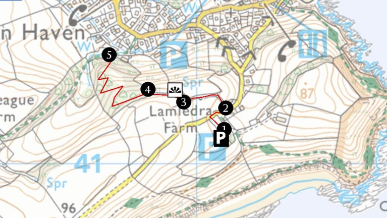 Map of Lamledra to Mariellas Wood, The Dodman, Cornwall