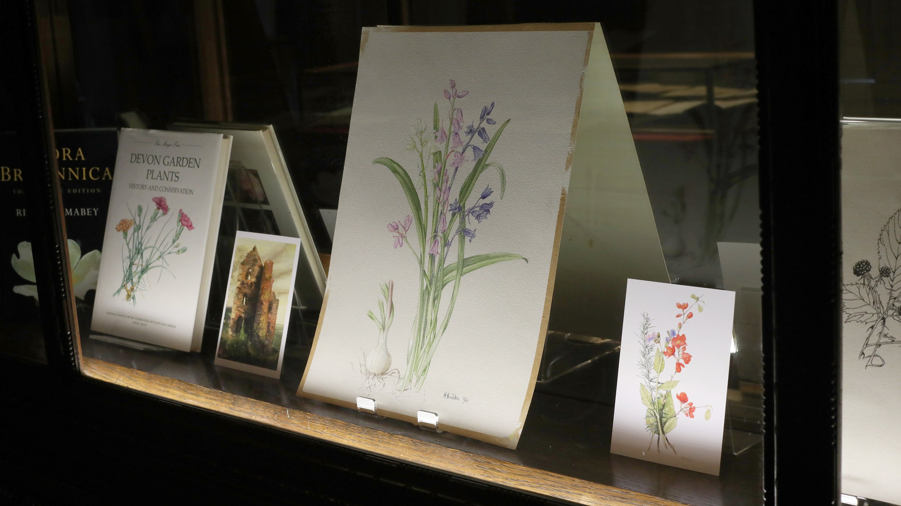 A view of a shelf showing some of the pieces on display in the exhibition.