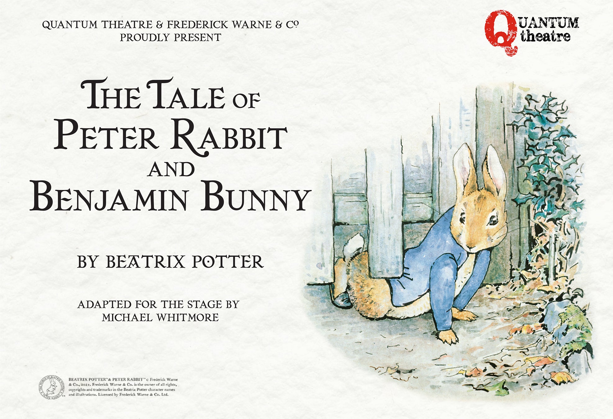 An illustration promoting the Quantum Theatre production of The Tale of Peter Rabbit