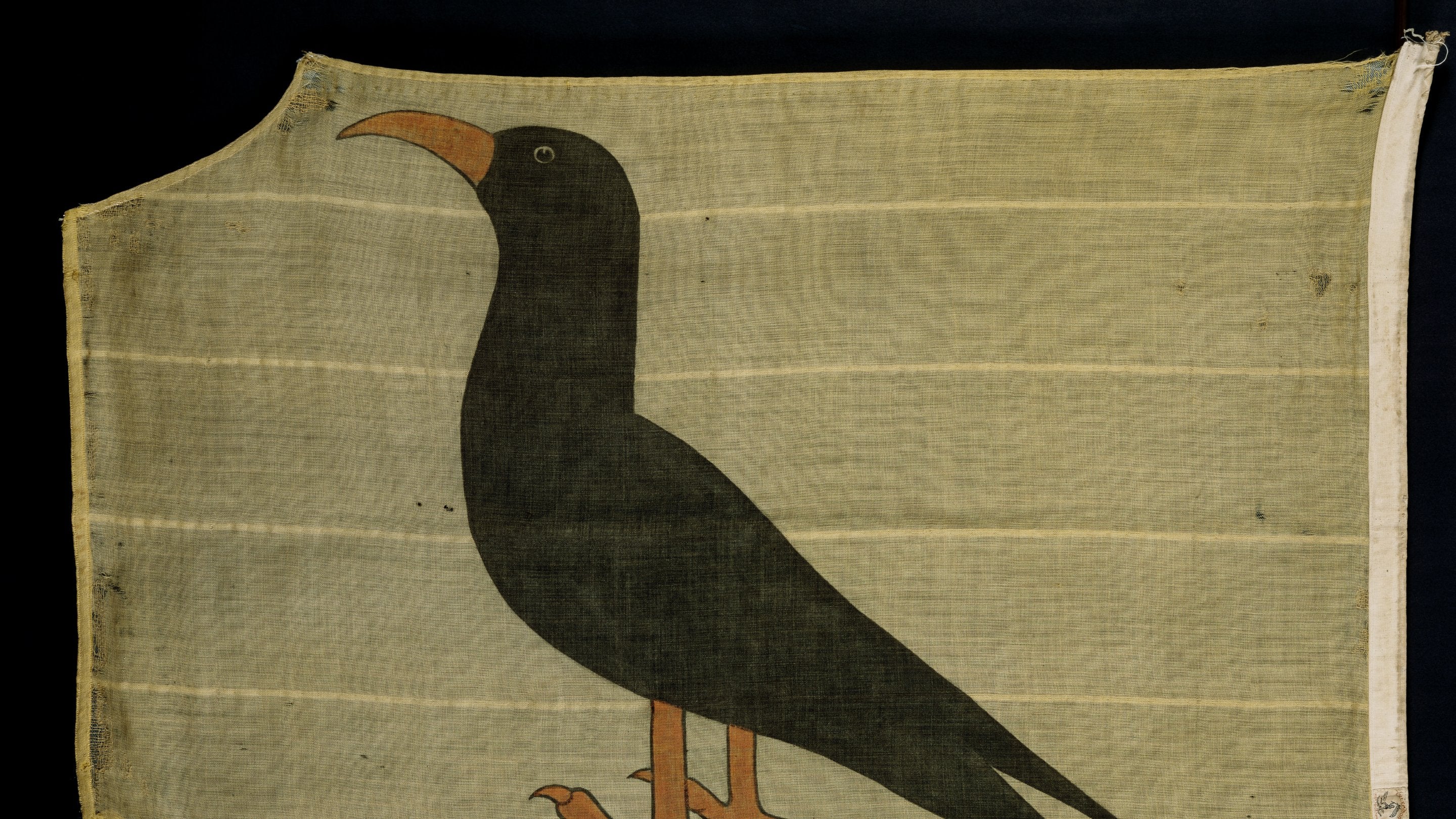 Yellow flag embroidered with a Cornish chough at Trerice, Cornwall