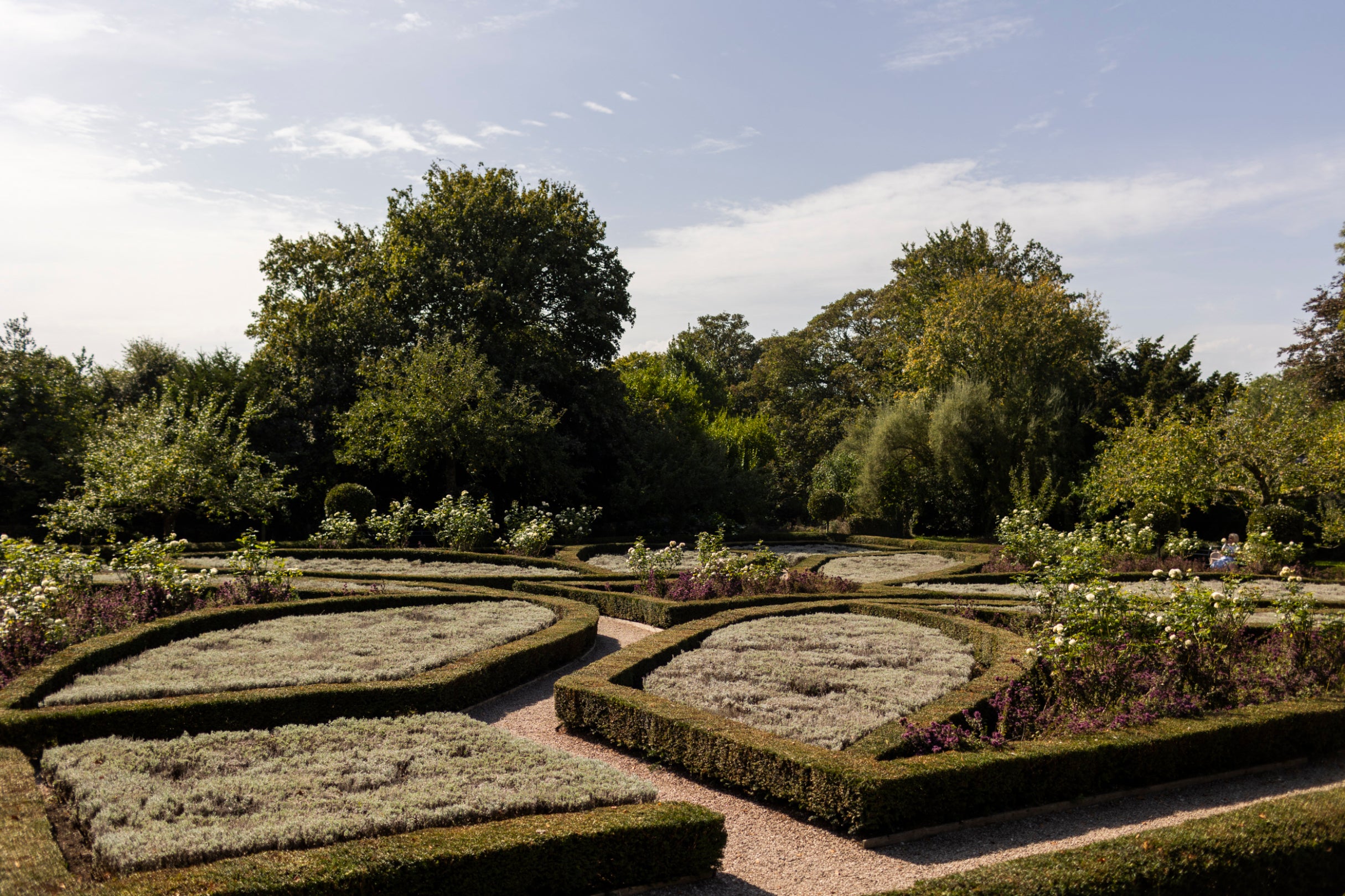 A view over the Elizabethan-inspired knot garden at Trerice