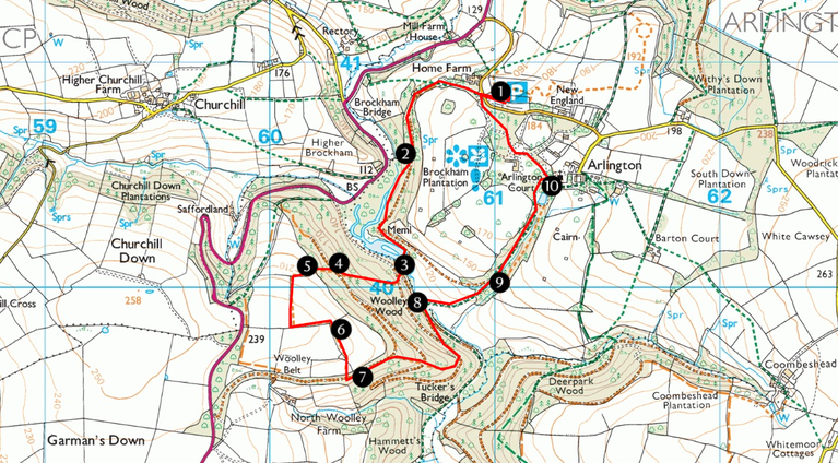 A map showing the running route around Arlington