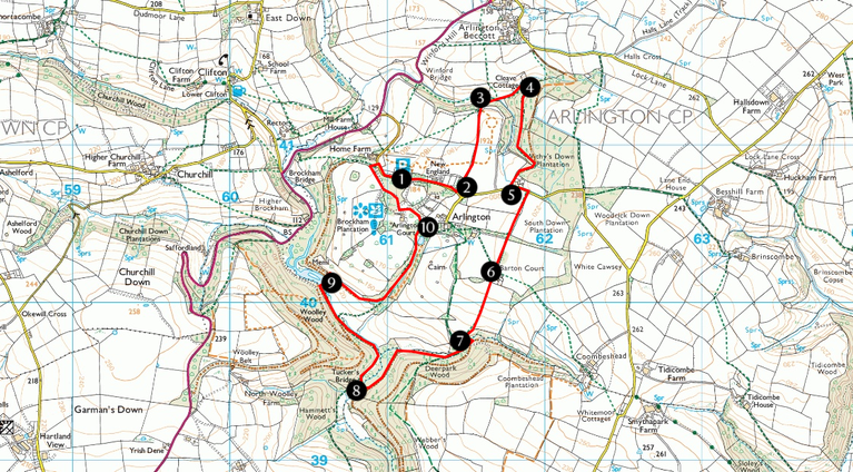 A map showing the running route around Arlington