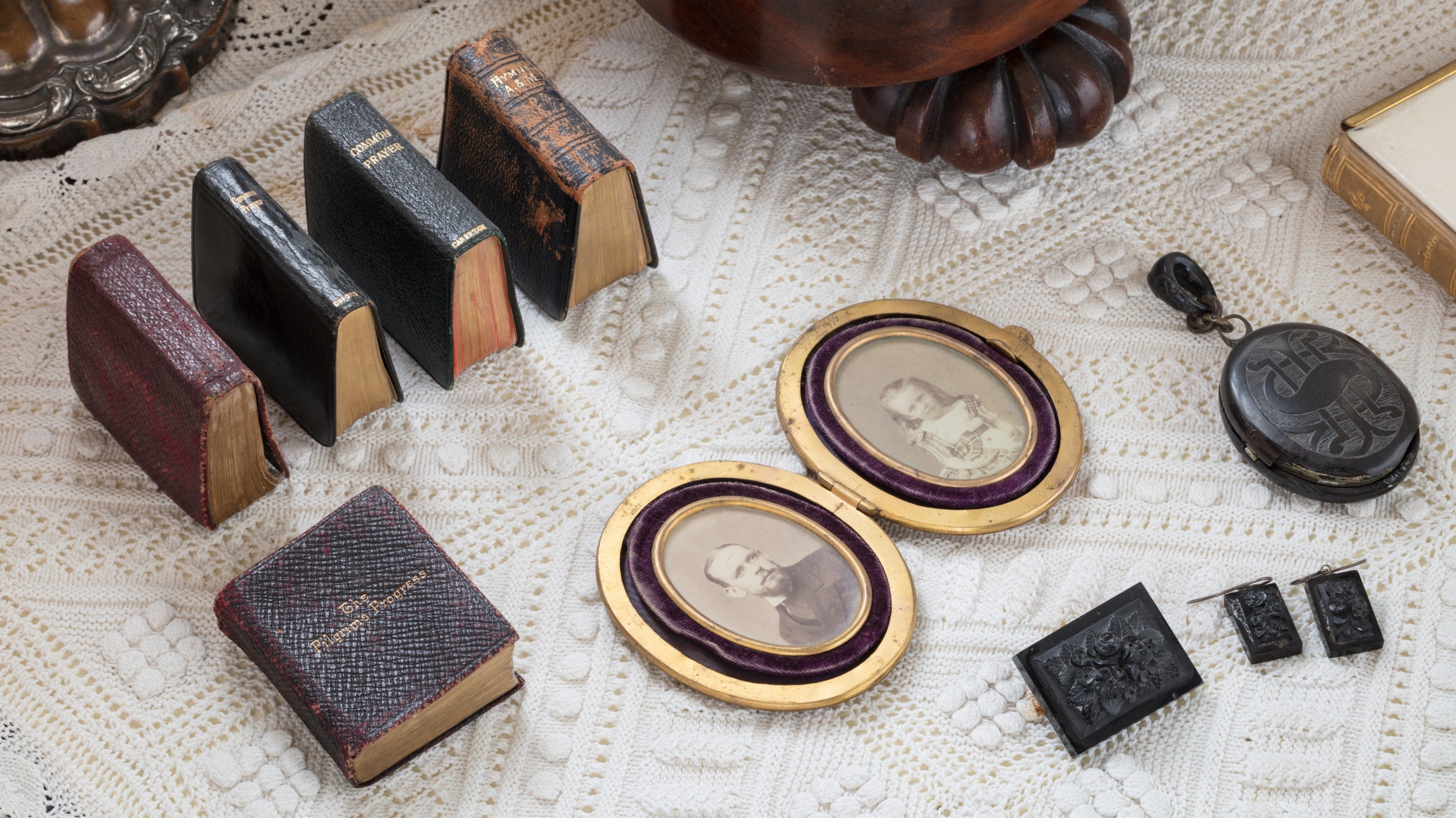 A close up of items on the dressing table in the White Bedroom at Arlington Court and the National Trust Carriage Museum, Devon
