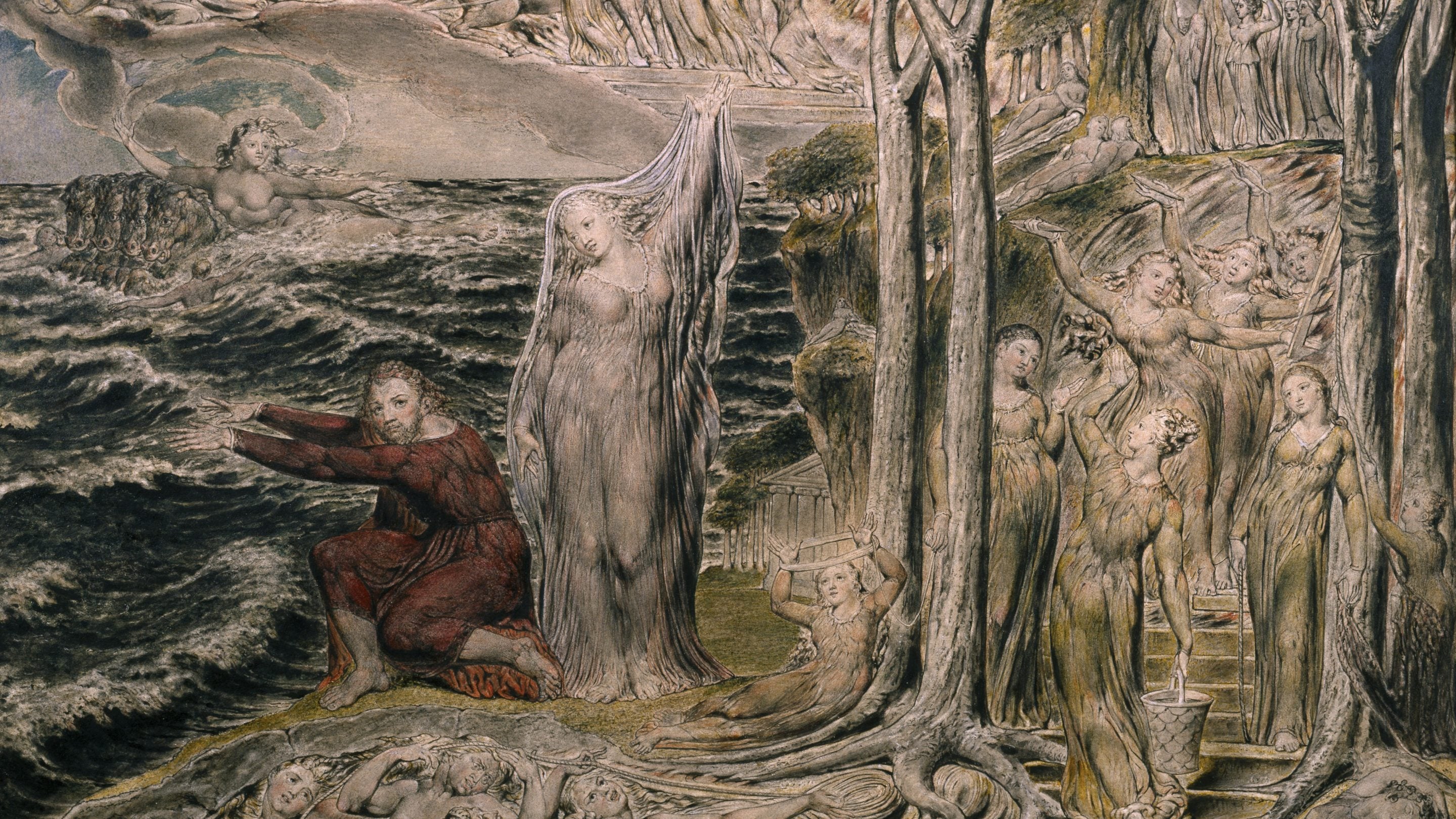 The Sea of Time and Space (Vision of the Circle of the Life of Man) by William Blake (London 1757 - London 1827)