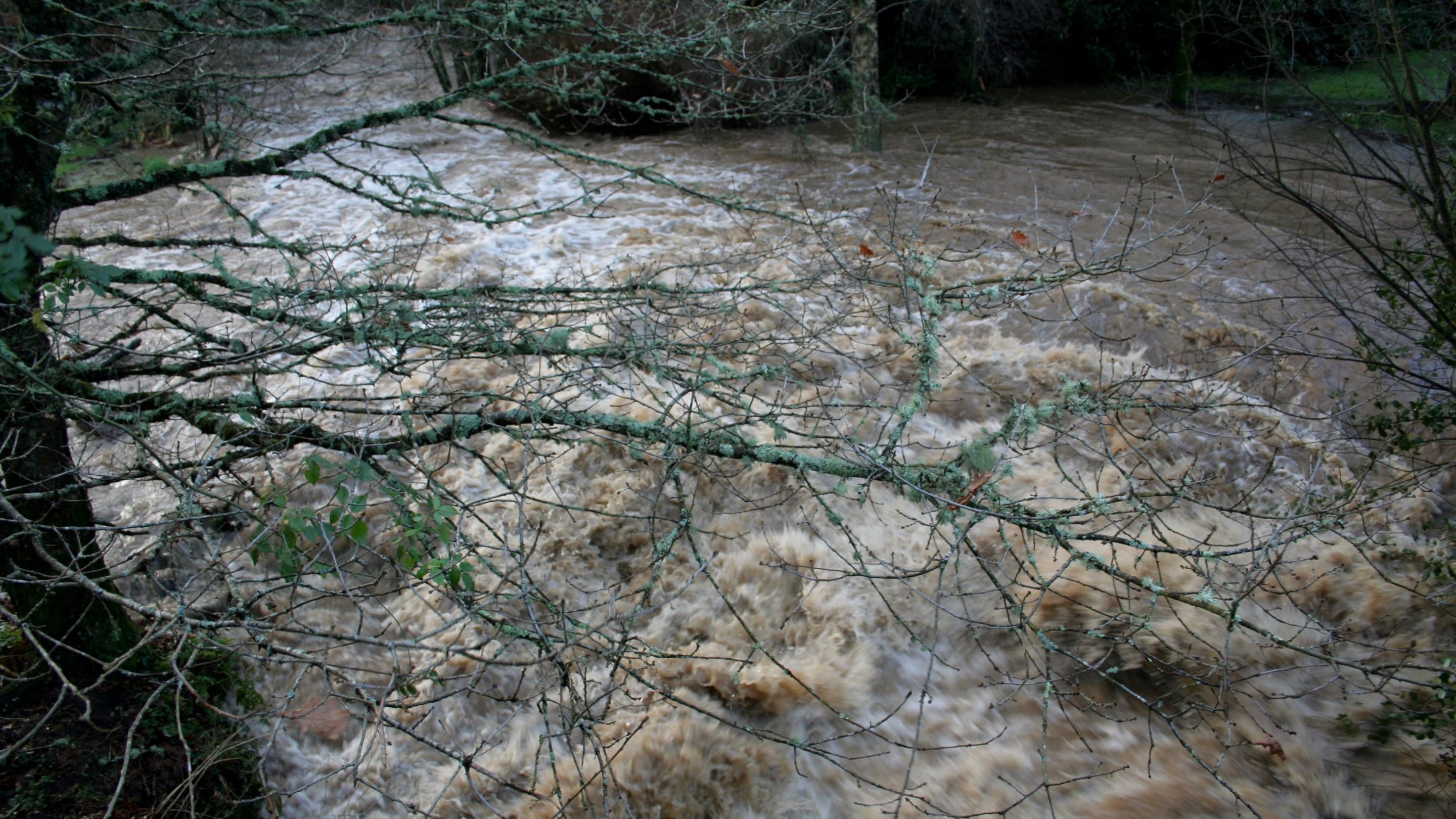 Fast flowing river during a flash flood