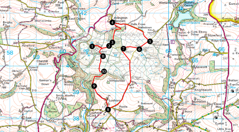 Map of 11km cycle route at Arlington Court