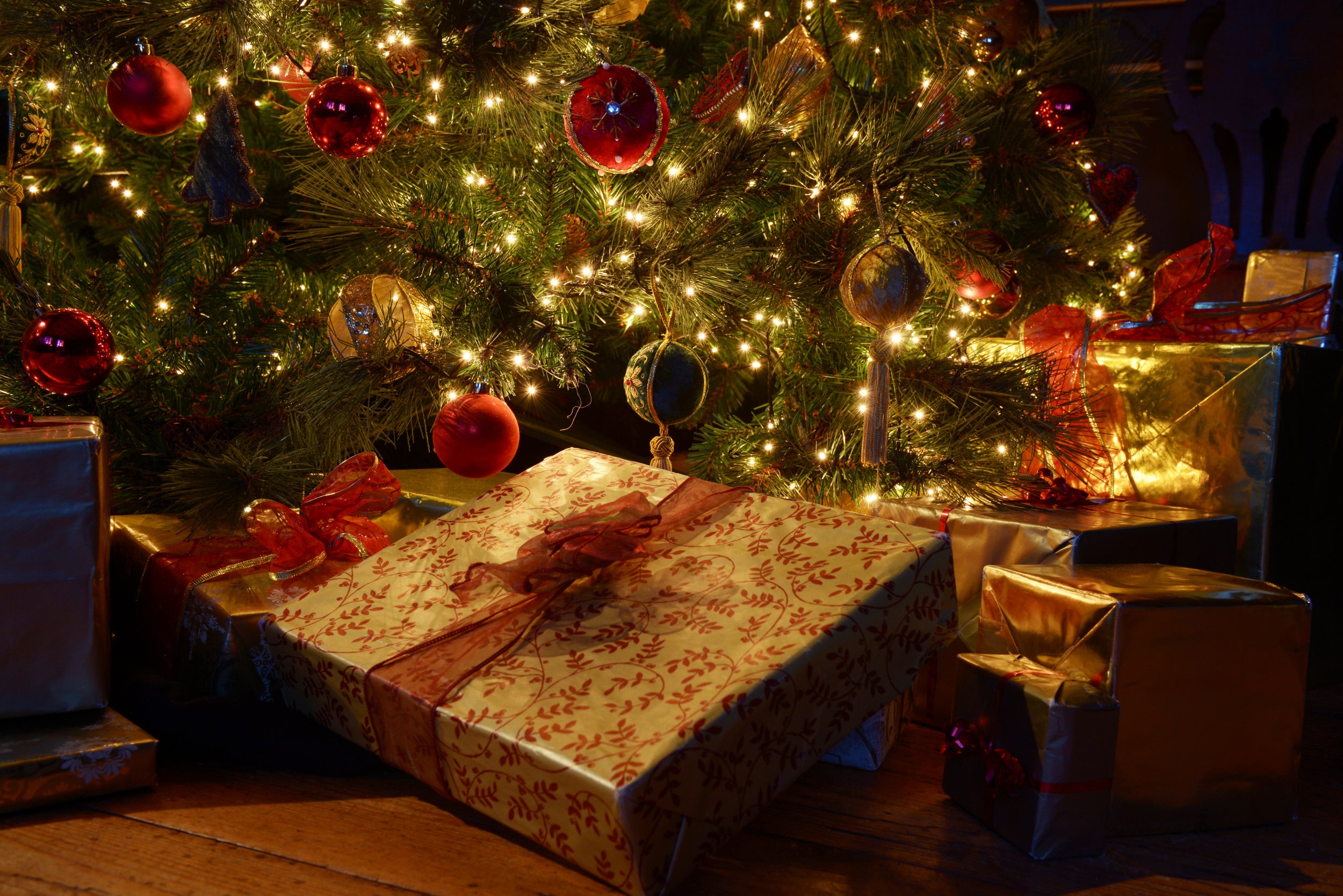 Presents under a Christmas tree