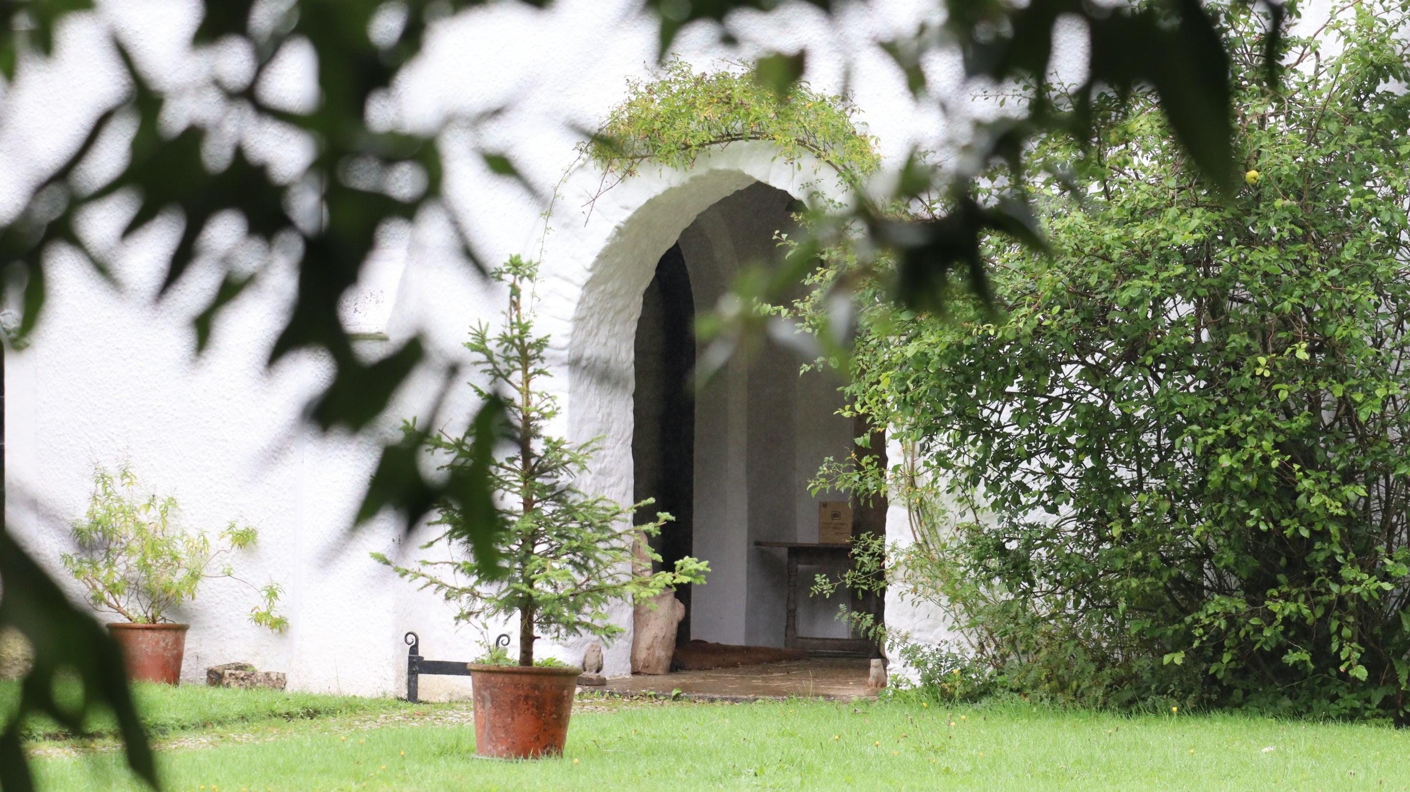 The front door of the manor house at Bradley in Devon