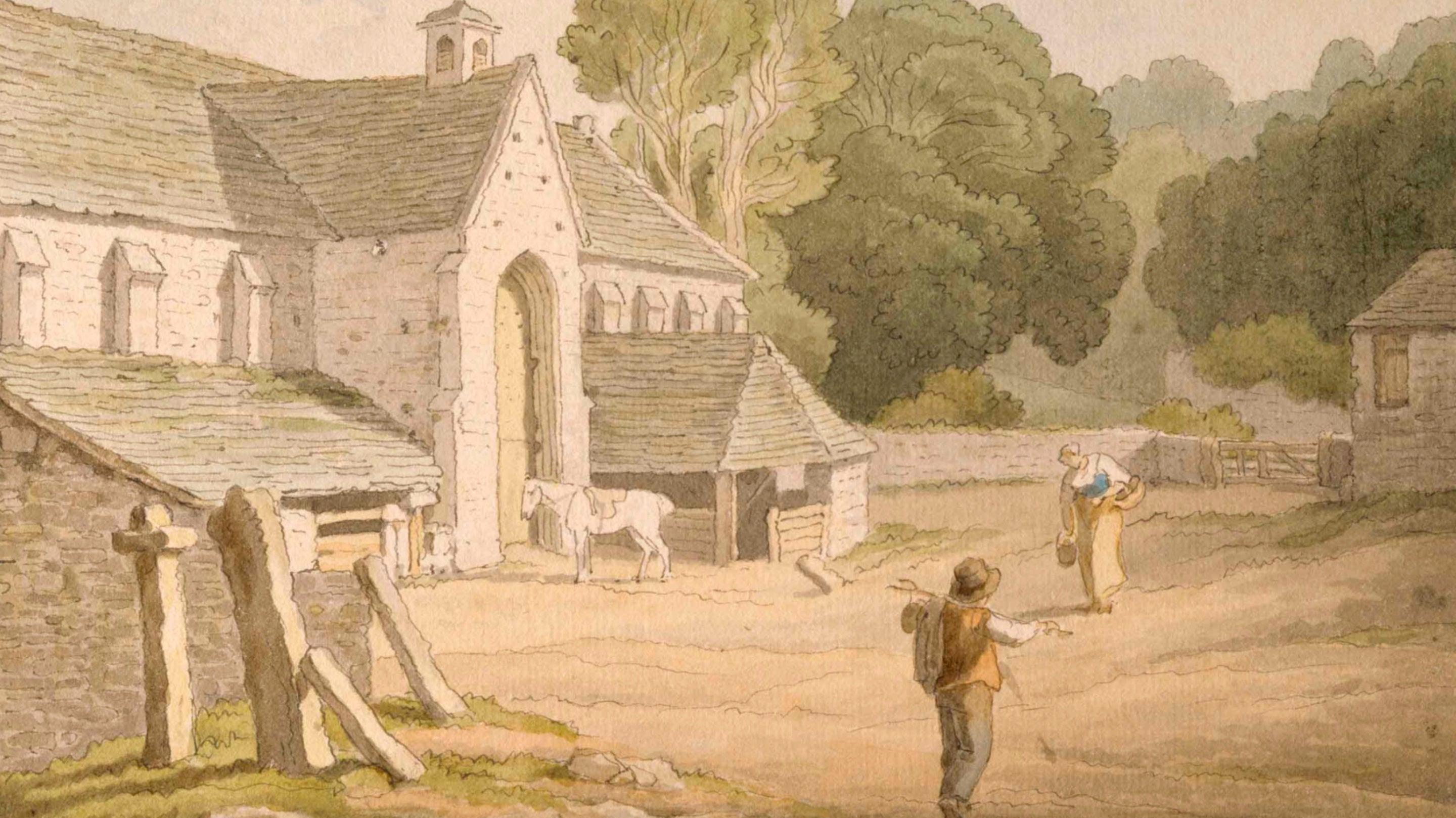 The great barn at Buckland Abbey painted c.1800 by John White Abbot (1763-1851).