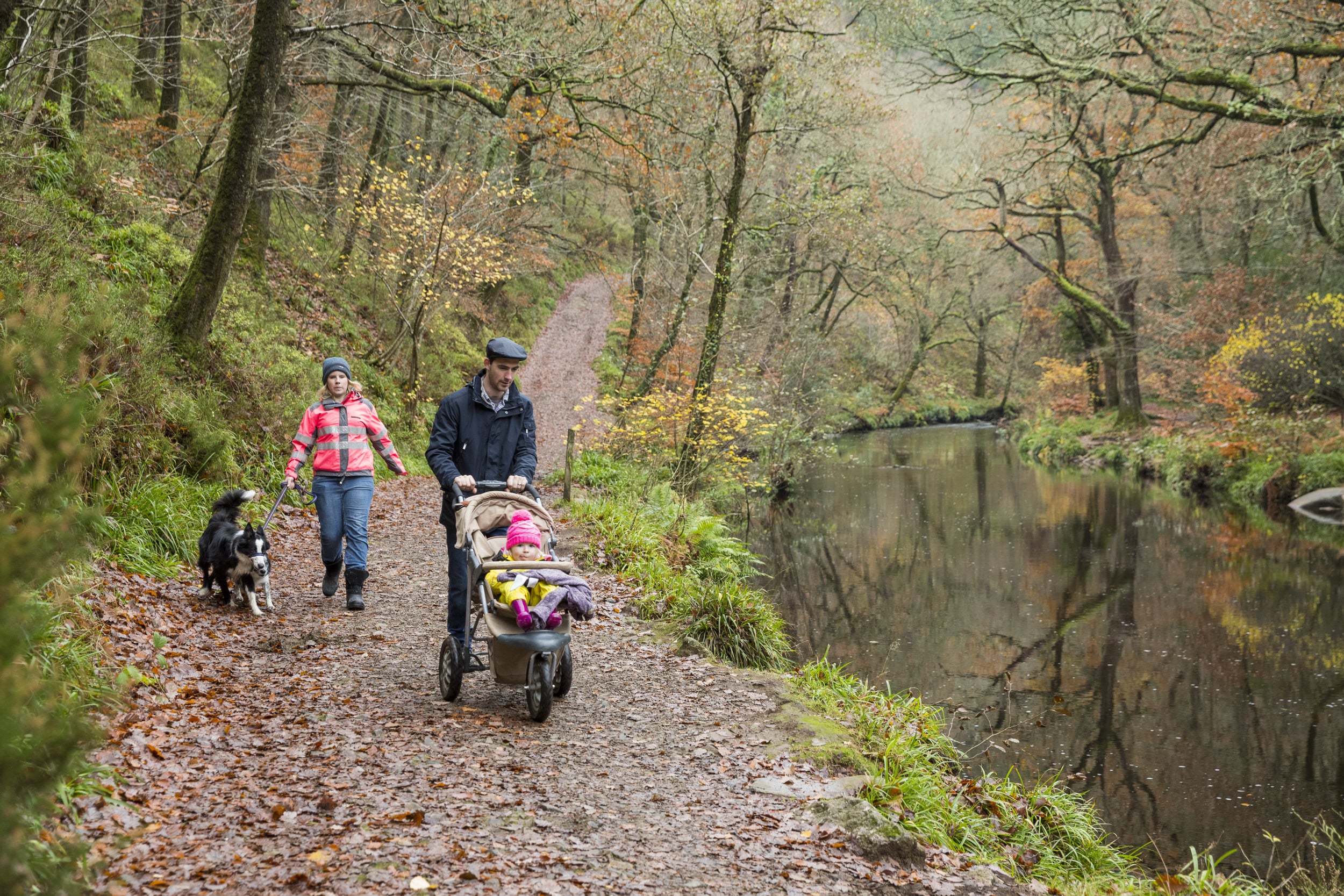 Visitors walking the Teign Gorge on the Castle Drogo estate, Devon