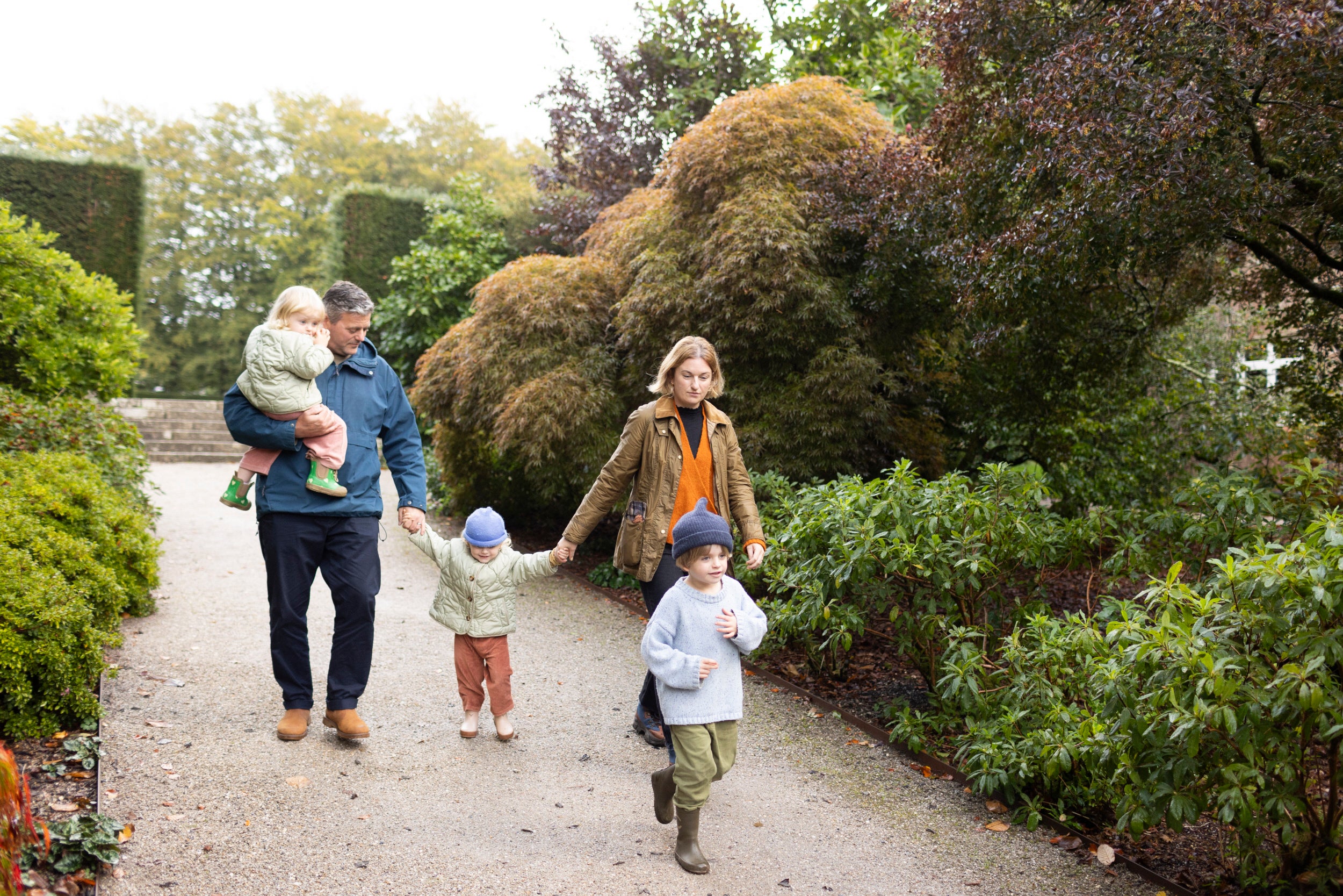 family exploring the shrubbery, Autumn, Castle Drogo