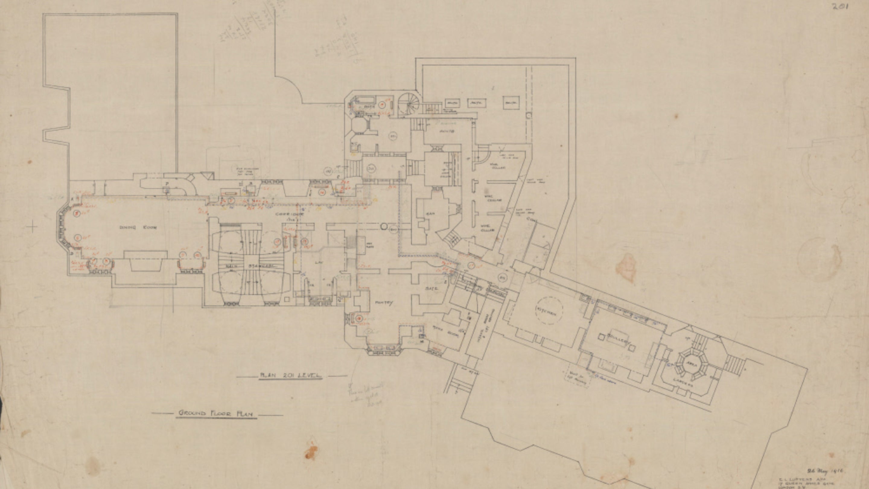 Plans for the central heating - Ground Floor at 201 level