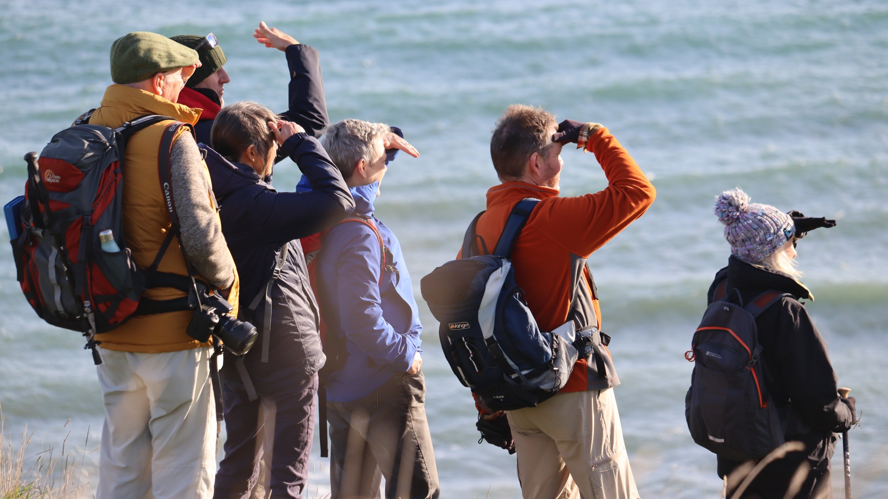 Walkers looking out to sea on the coast path near Devon