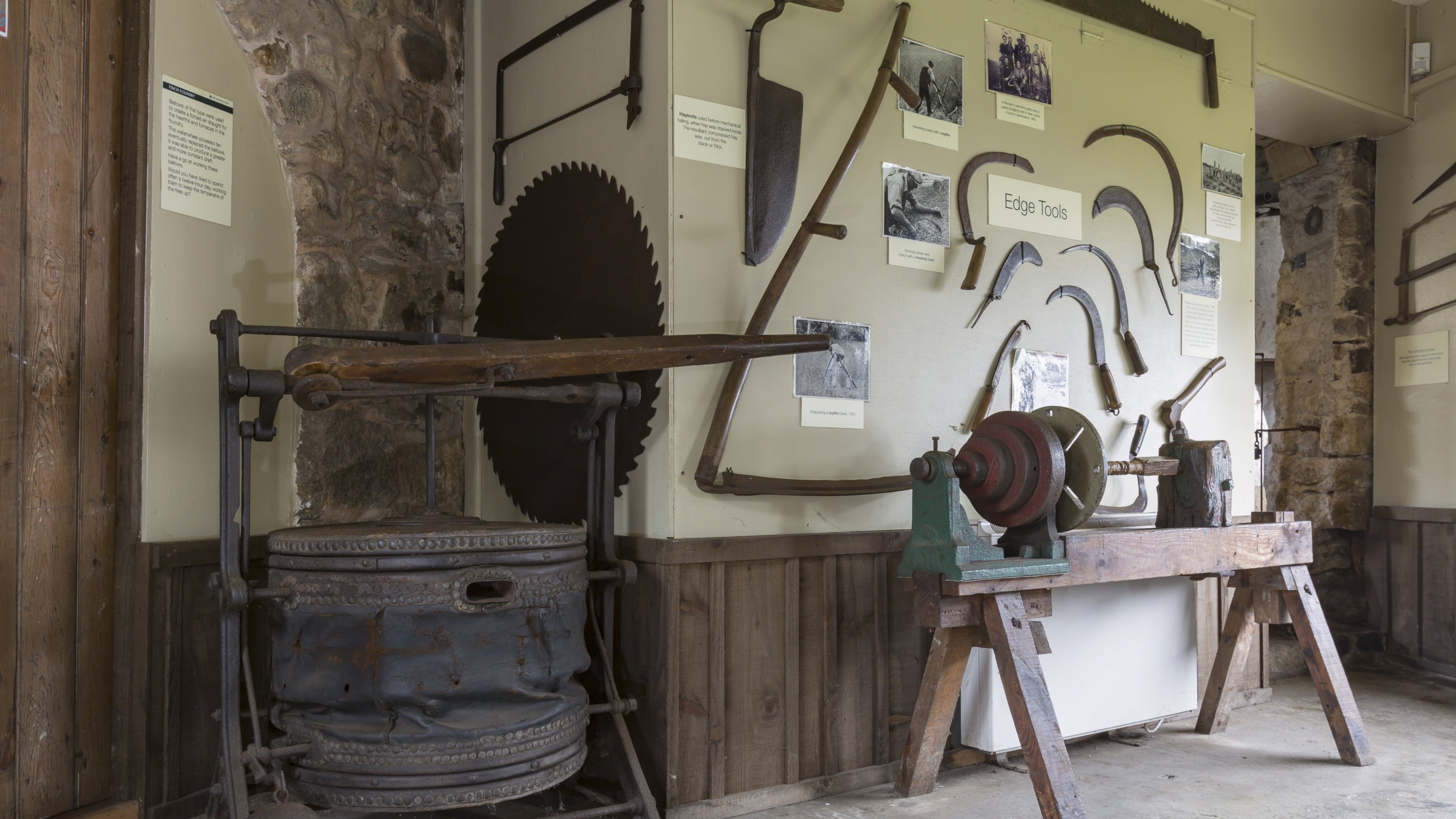 Numerous tools on display in the Carpenter's shop at Finch Foundry, Devon