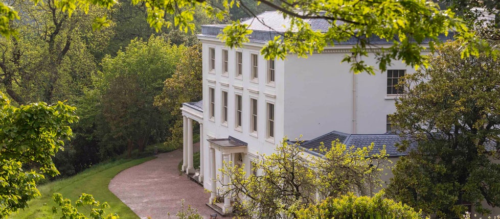 Side view of the house in spring at Greenway, Devon