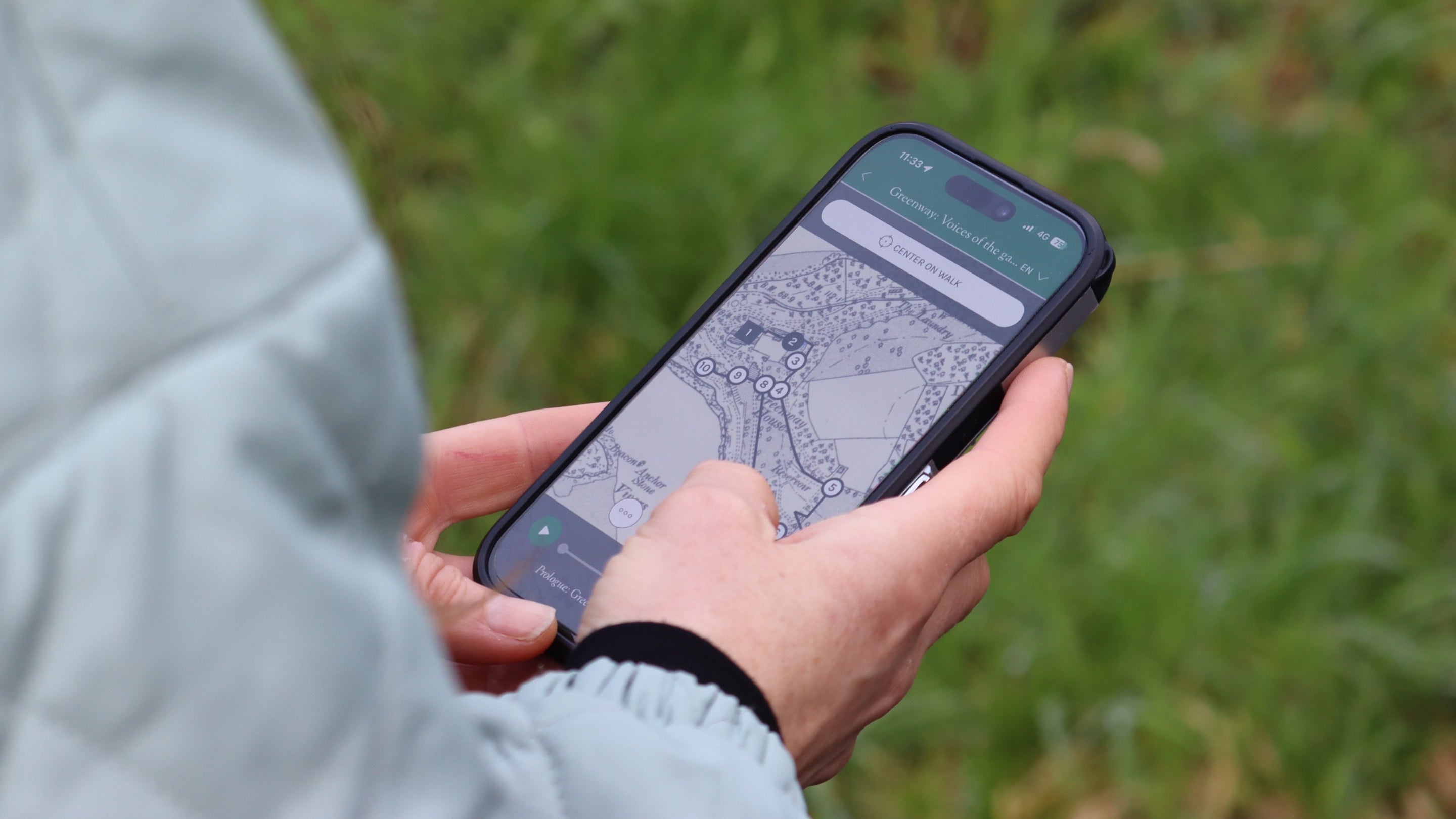 Visitor on a mobile phone using the HistoryScapes app