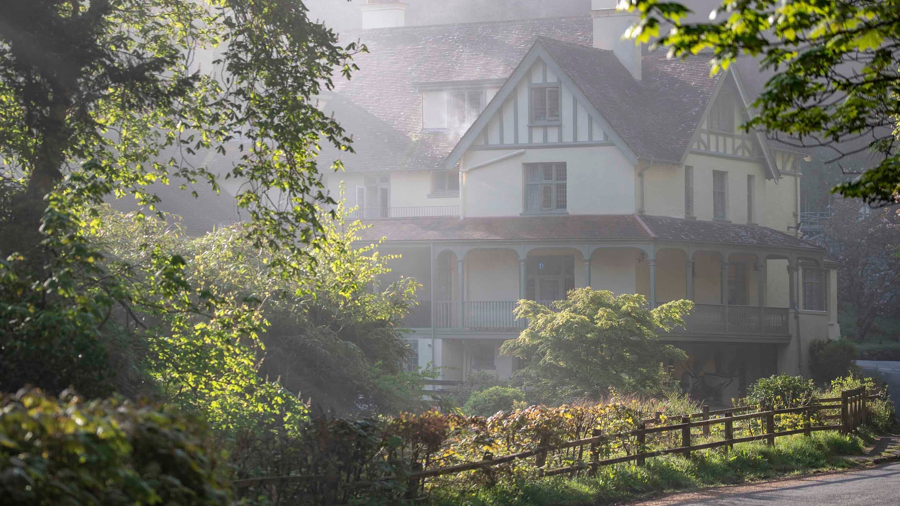 Hunter's Inn on a misty morning at Heddon Valley, Devon