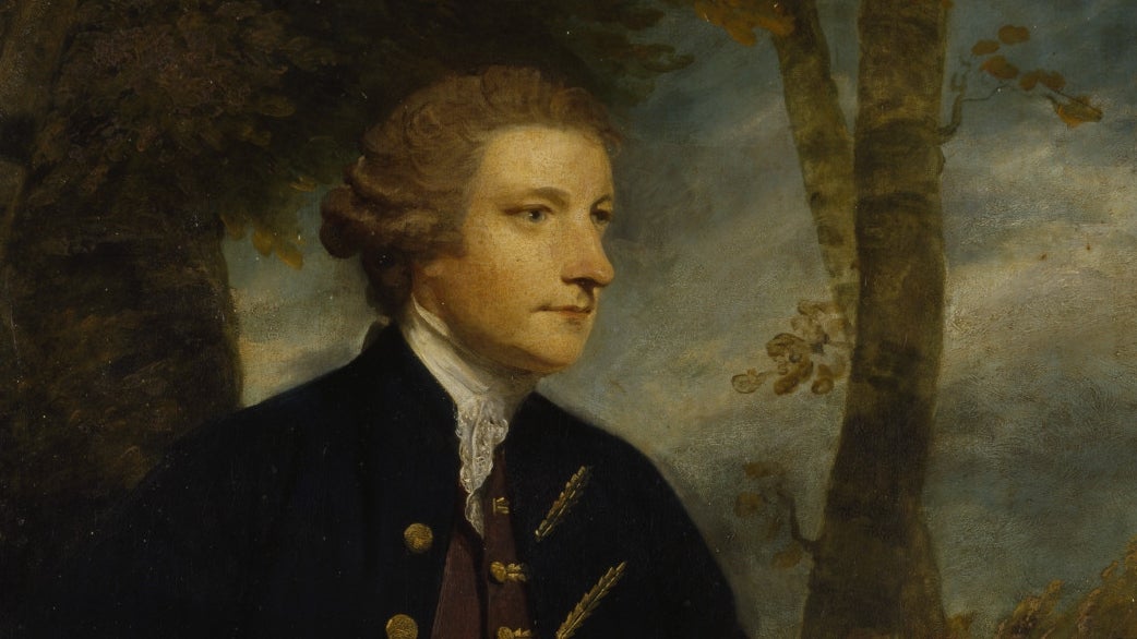 Sir Thomas Dyke Acland 7th Baronet, by Joshua Reynolds, hanging in the Drawing Room at Killerton, Devon.