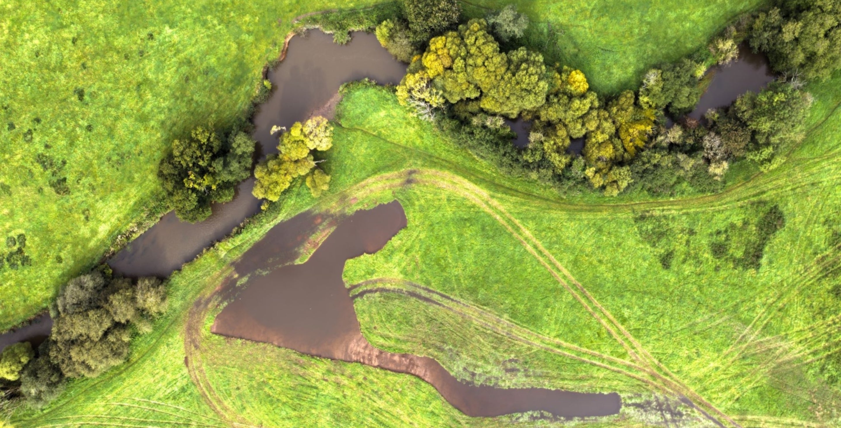 Aerial photo of wetland scrapes on the River Culm