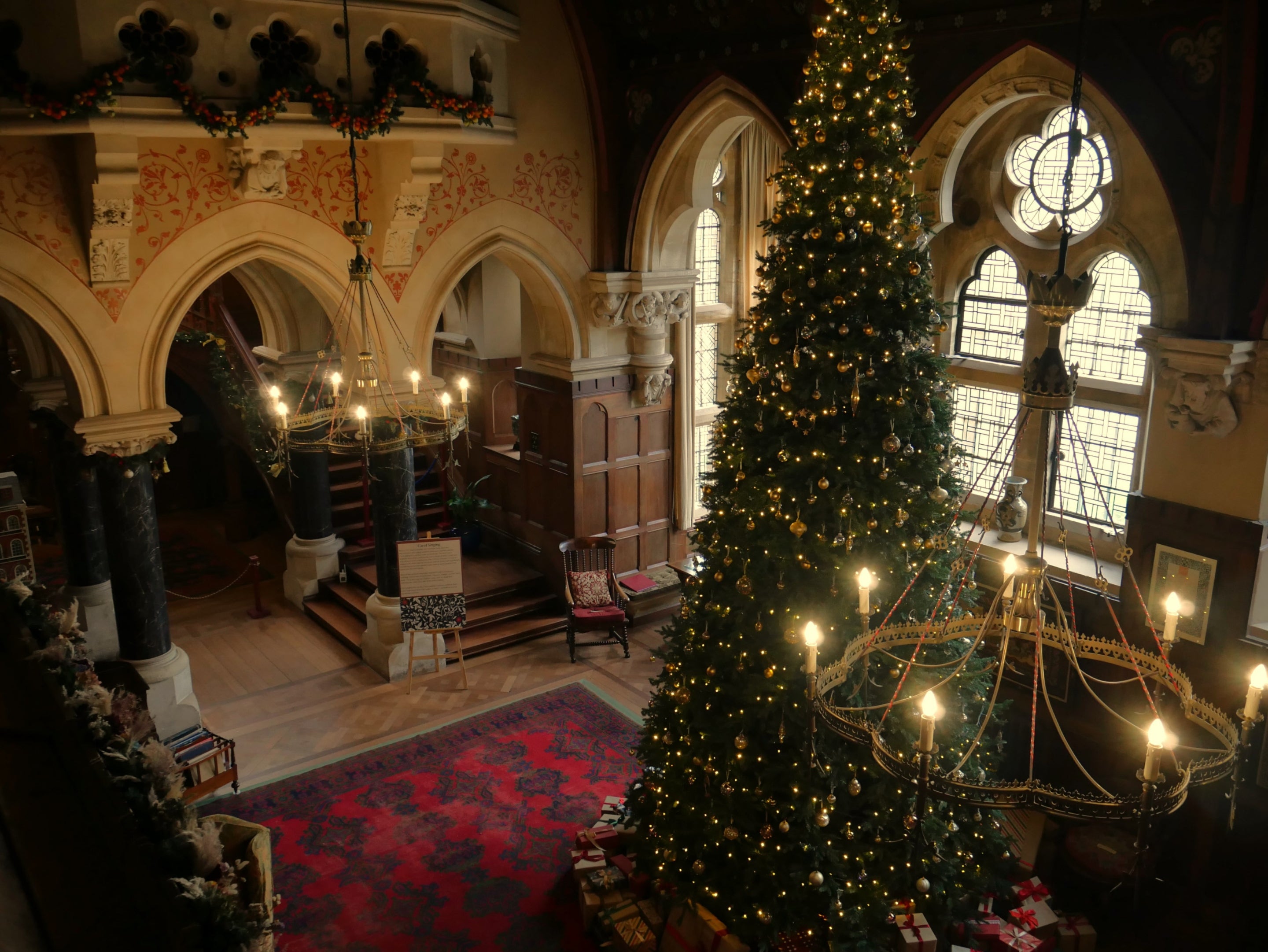 The Great Hall at Knightshayes decorated for christmas
