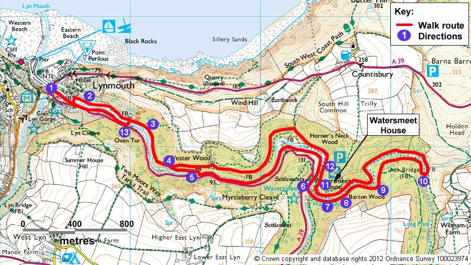 Lynmouth To Ash Bridge Walk Devon National Trust Map Of Lynmouth To Ash Bridge Circular Walk Watersmeet Devon
