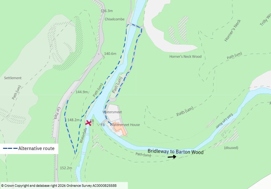 East Lyn bridge alternative route map