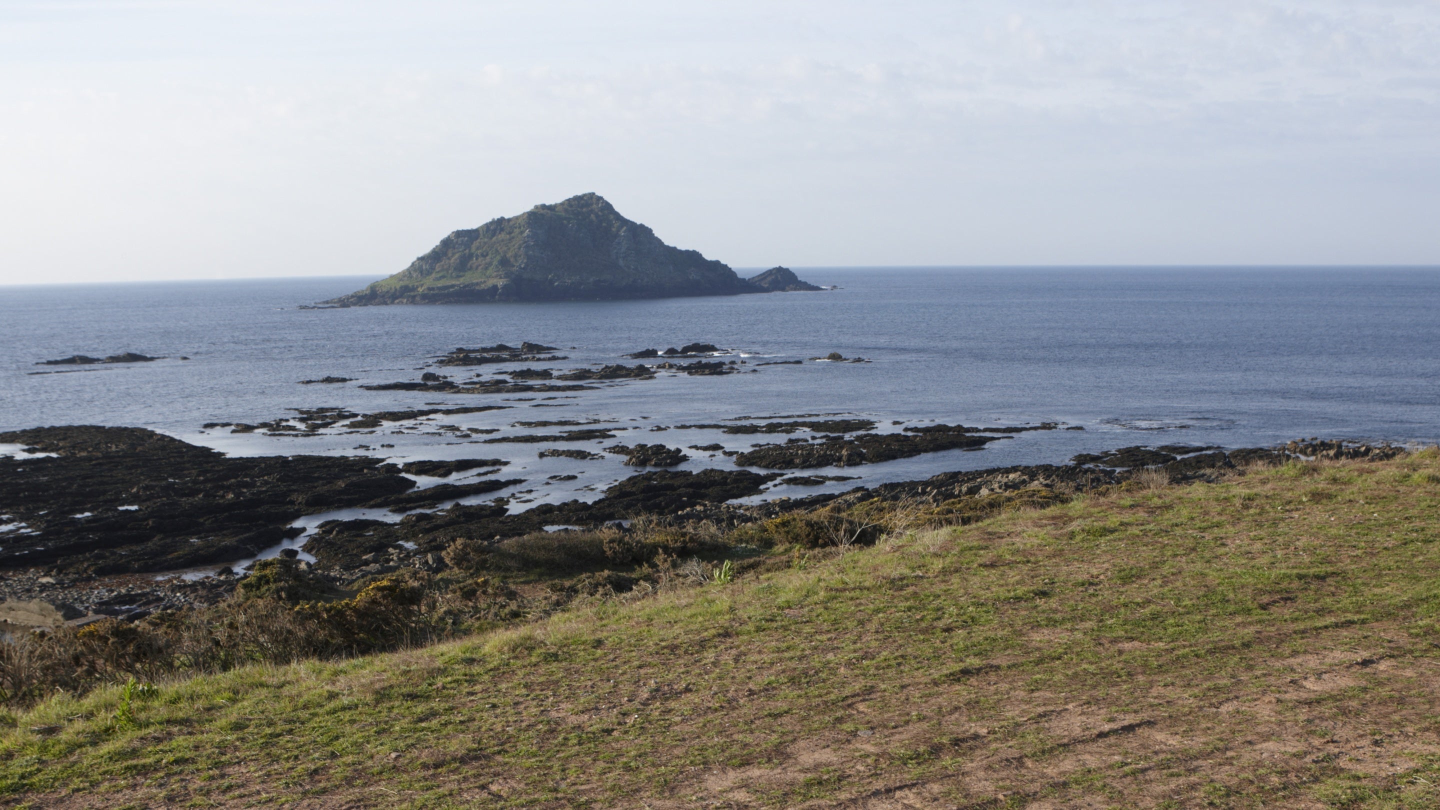 The view from Wembury Point, Devon with the Great Mewstone in the distance.