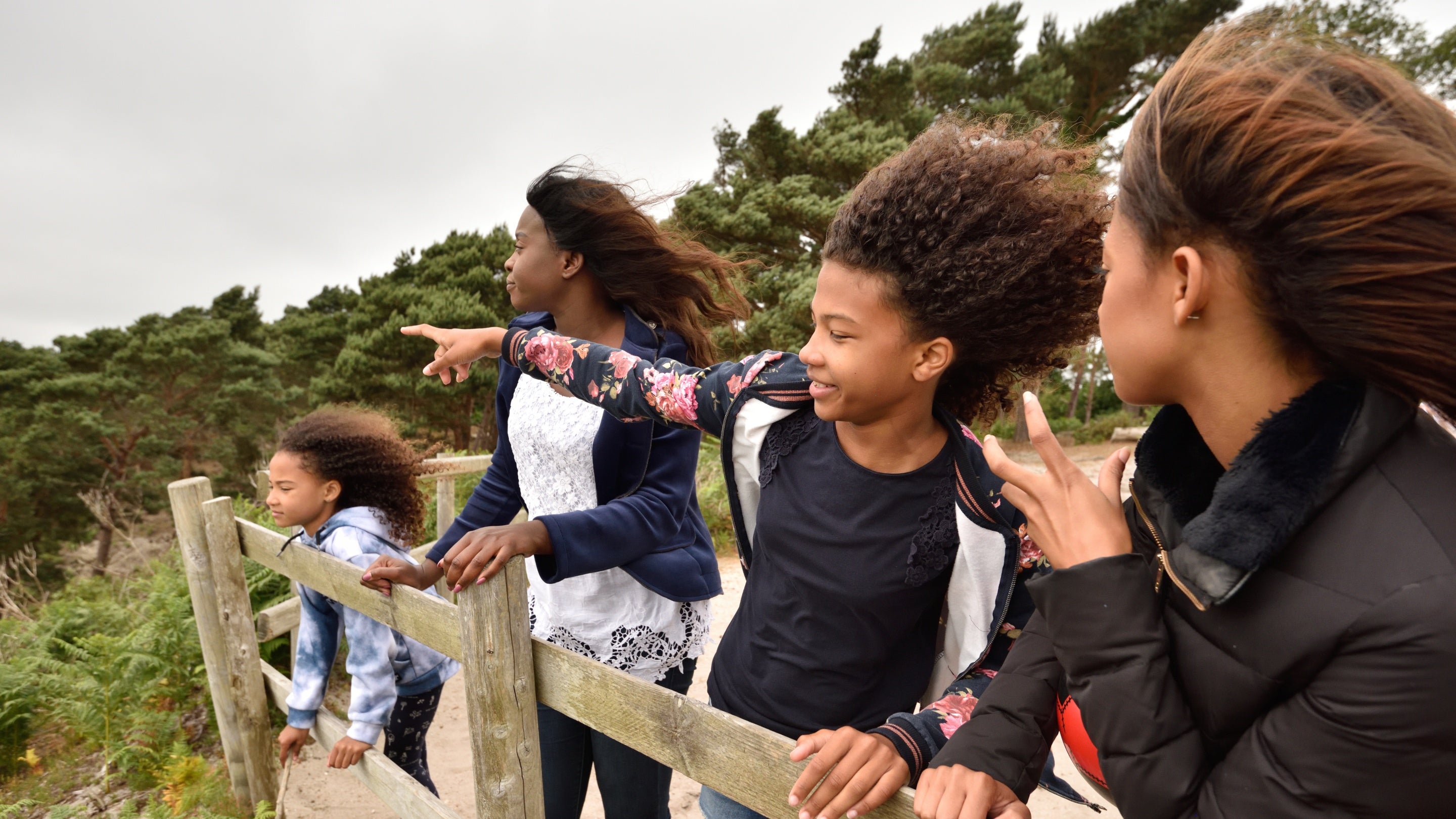 Windswept visitors on Brownsea Island, Poole Harbour, Dorset