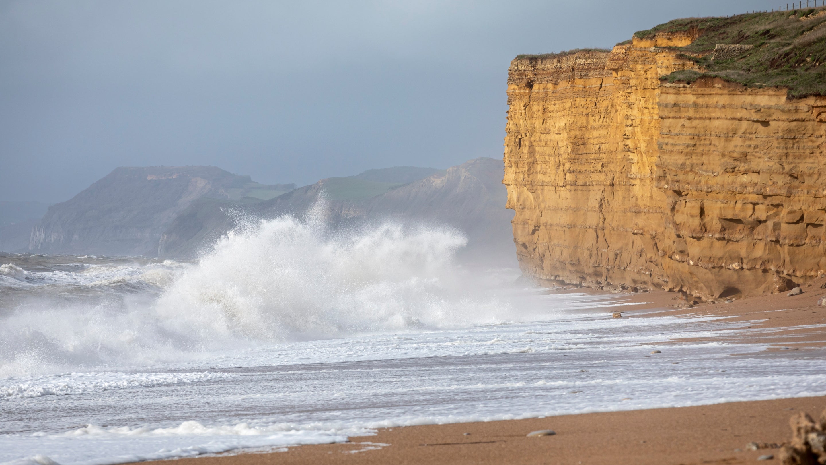Damage at Hive Beach, Dorset following Storm Ciaran