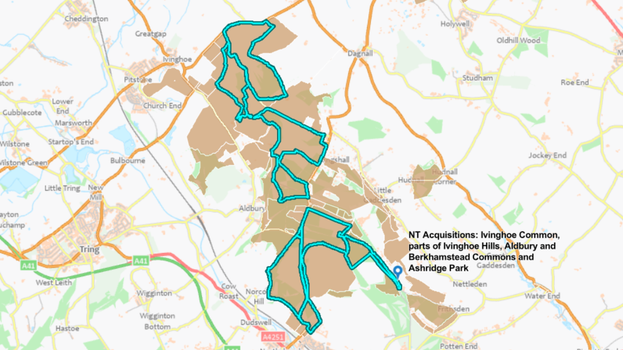 A map showing the first acquisition of Ashridge Estate land by the National Trust in 1926