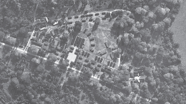 An aerial photo showing the Ashridge Barracks used for WW2 in 1945.