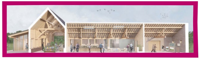 An illustration of the interior of the proposed new visitor hub at the North Ashridge Gateway