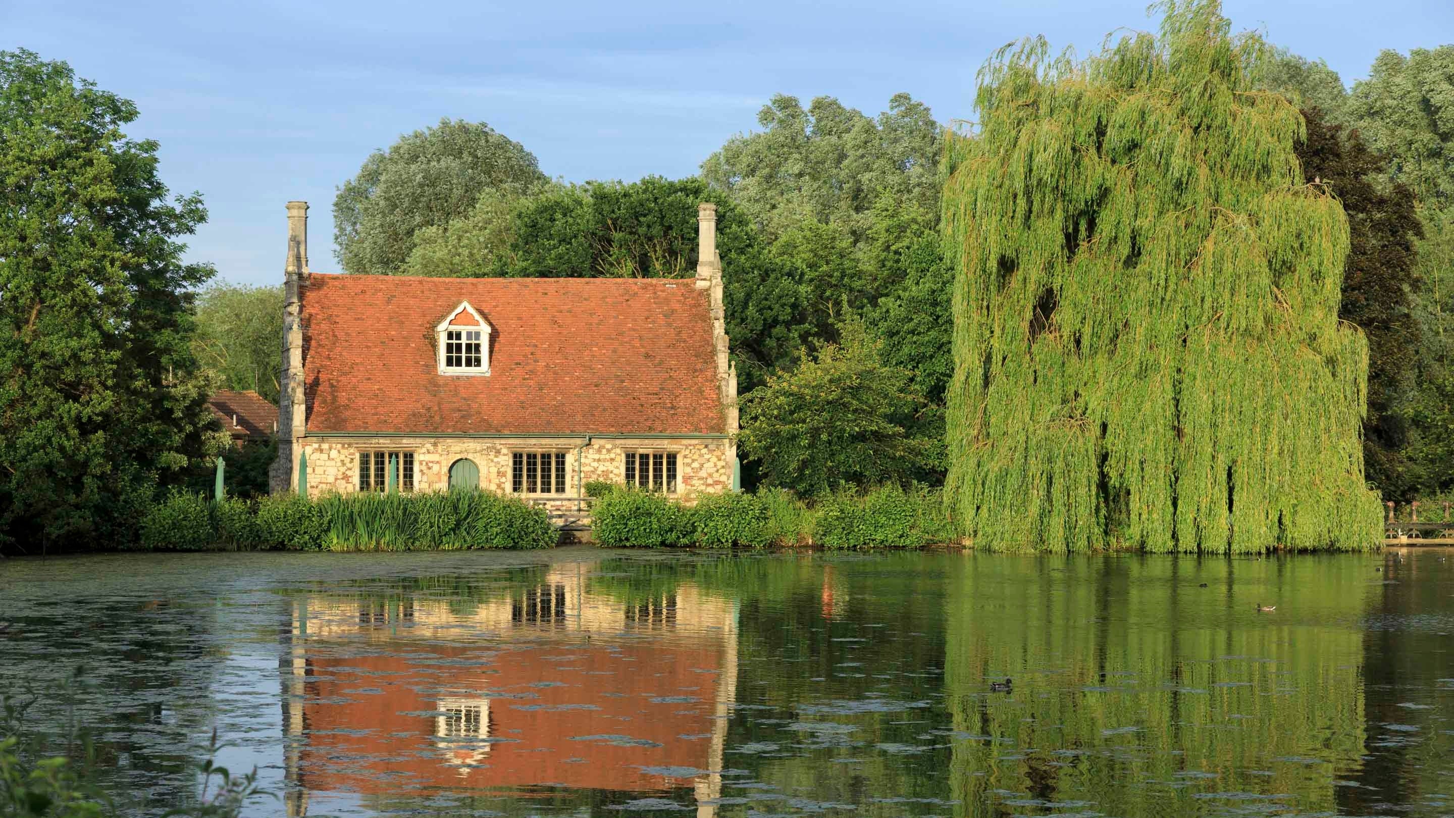 View across the pond of Bourne Mill, Essex