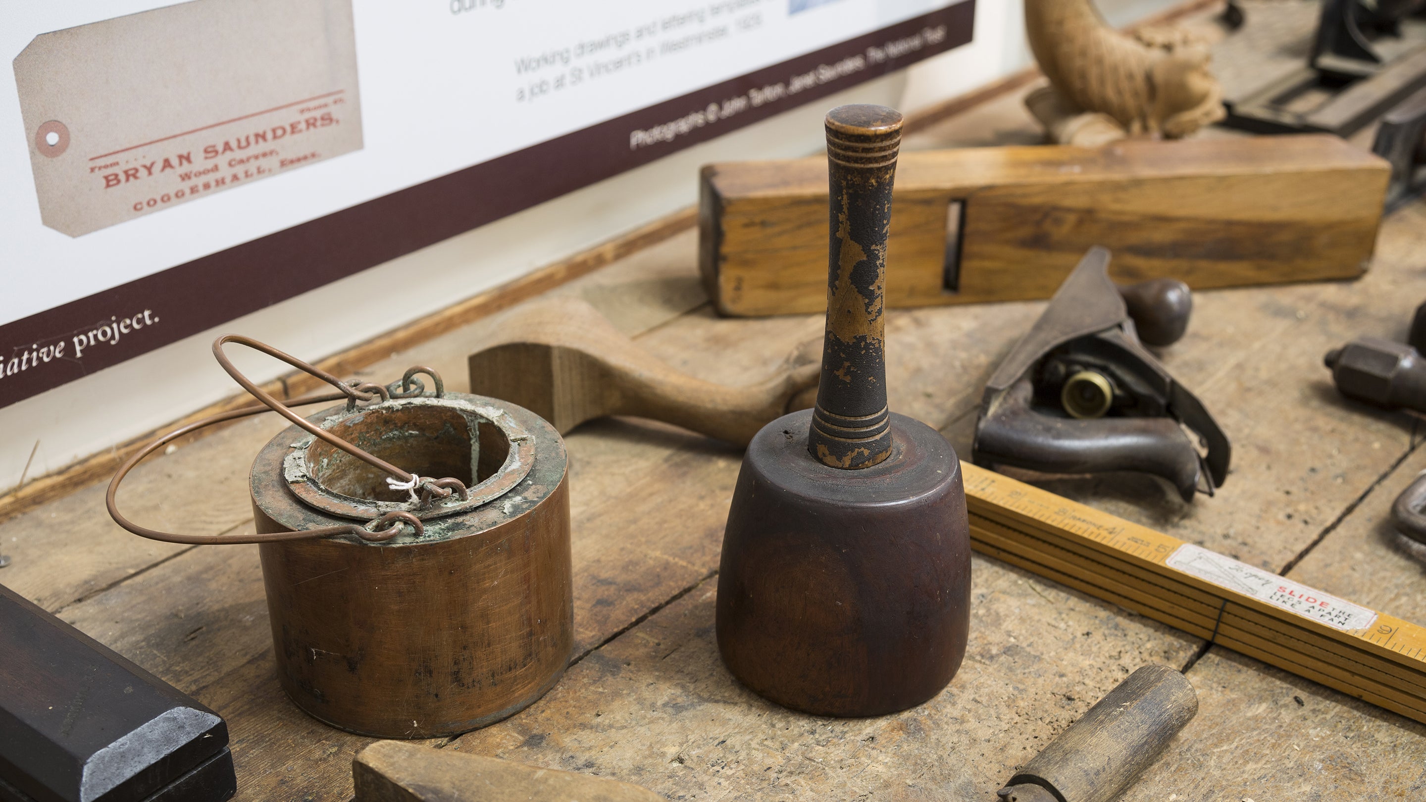 Tools belonging to Bryan Saunders on display at Grange Barn in Coggeshall