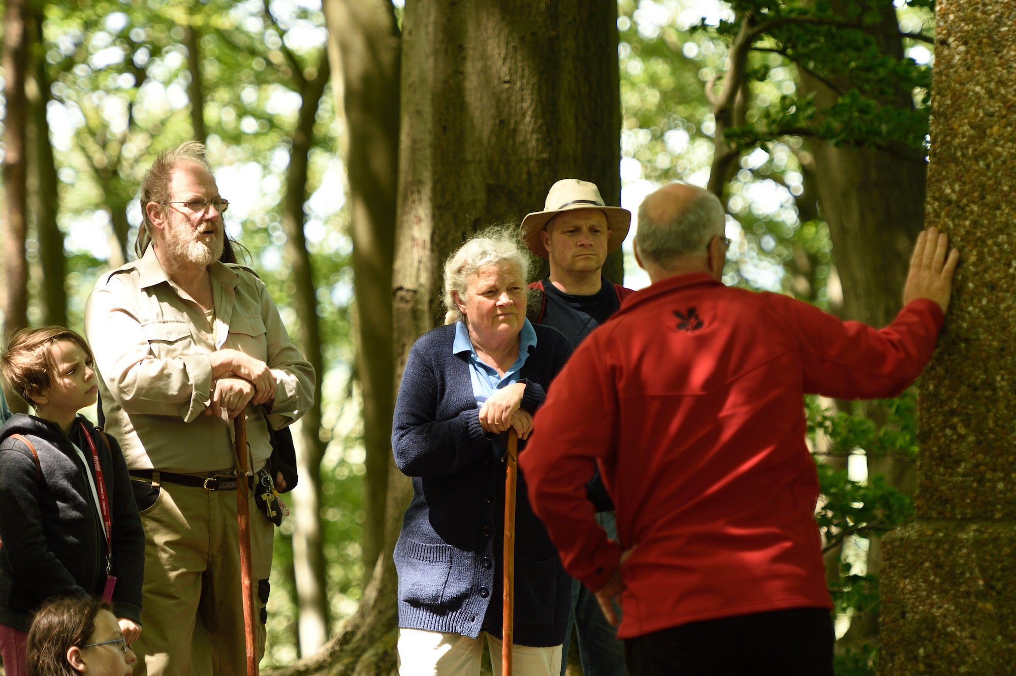 Visitors on guided nature walk at Hatfield Forest, Essex
