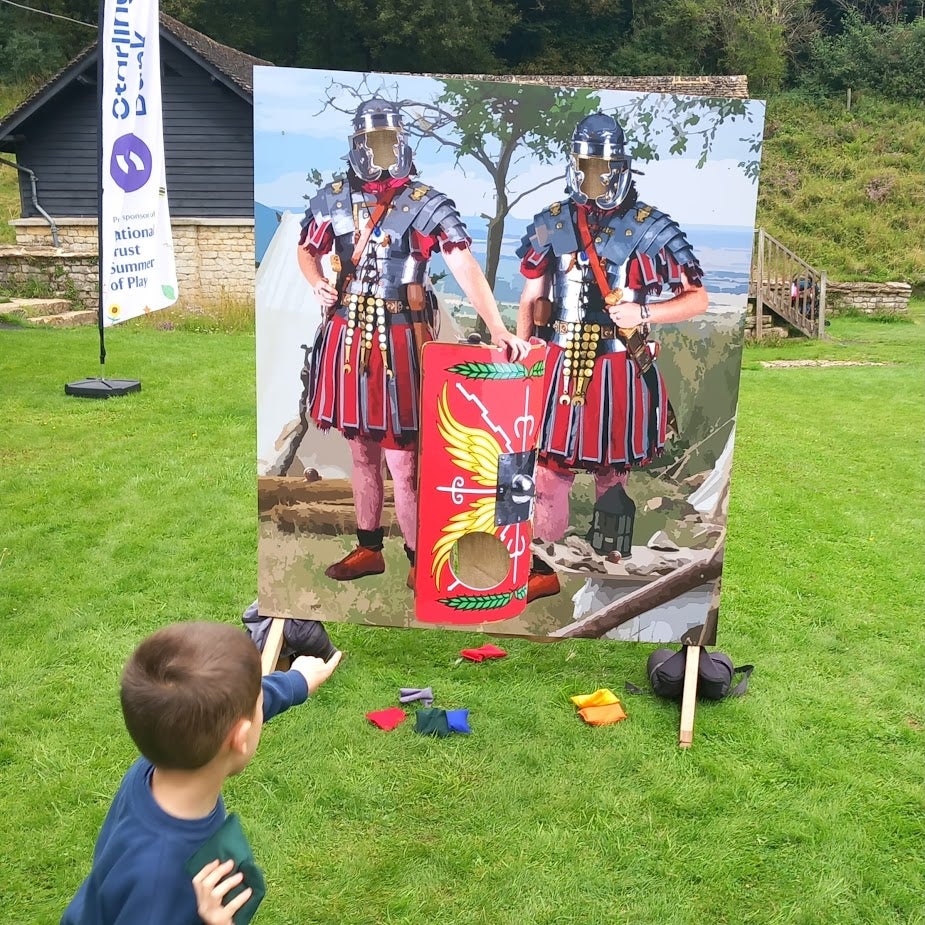 Beanbag throwing at Chedworth Roman Villa