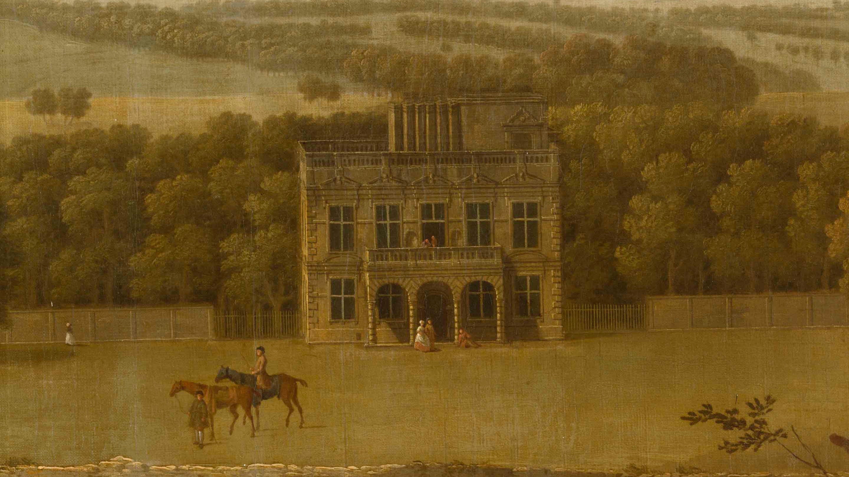 Detail from the painting View of Lodge Park by George Lambert, found in the Entrance Hall at Lodge Park, Gloucestershire