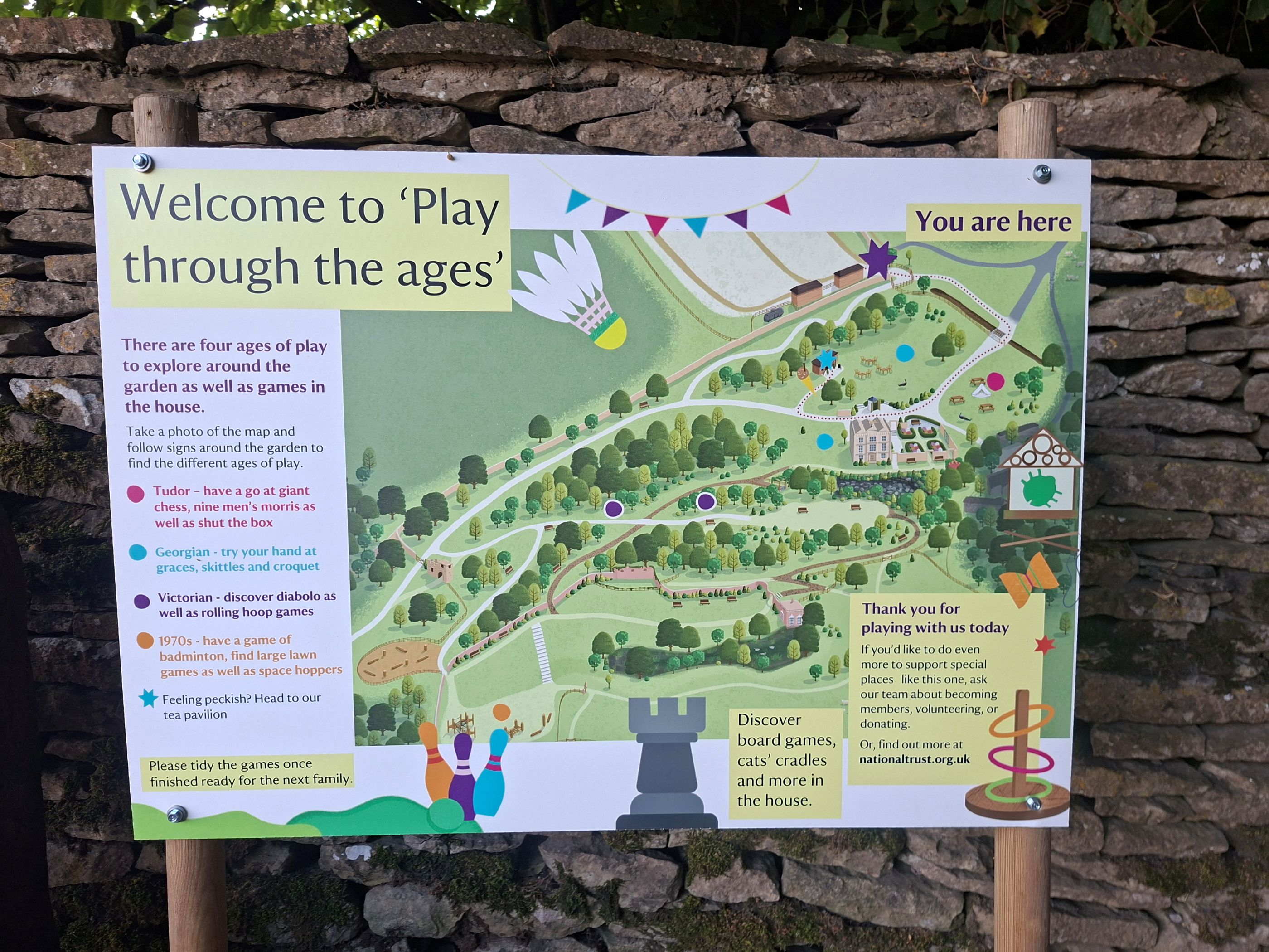 Summer of Play Through the Ages information board at Newark Park
