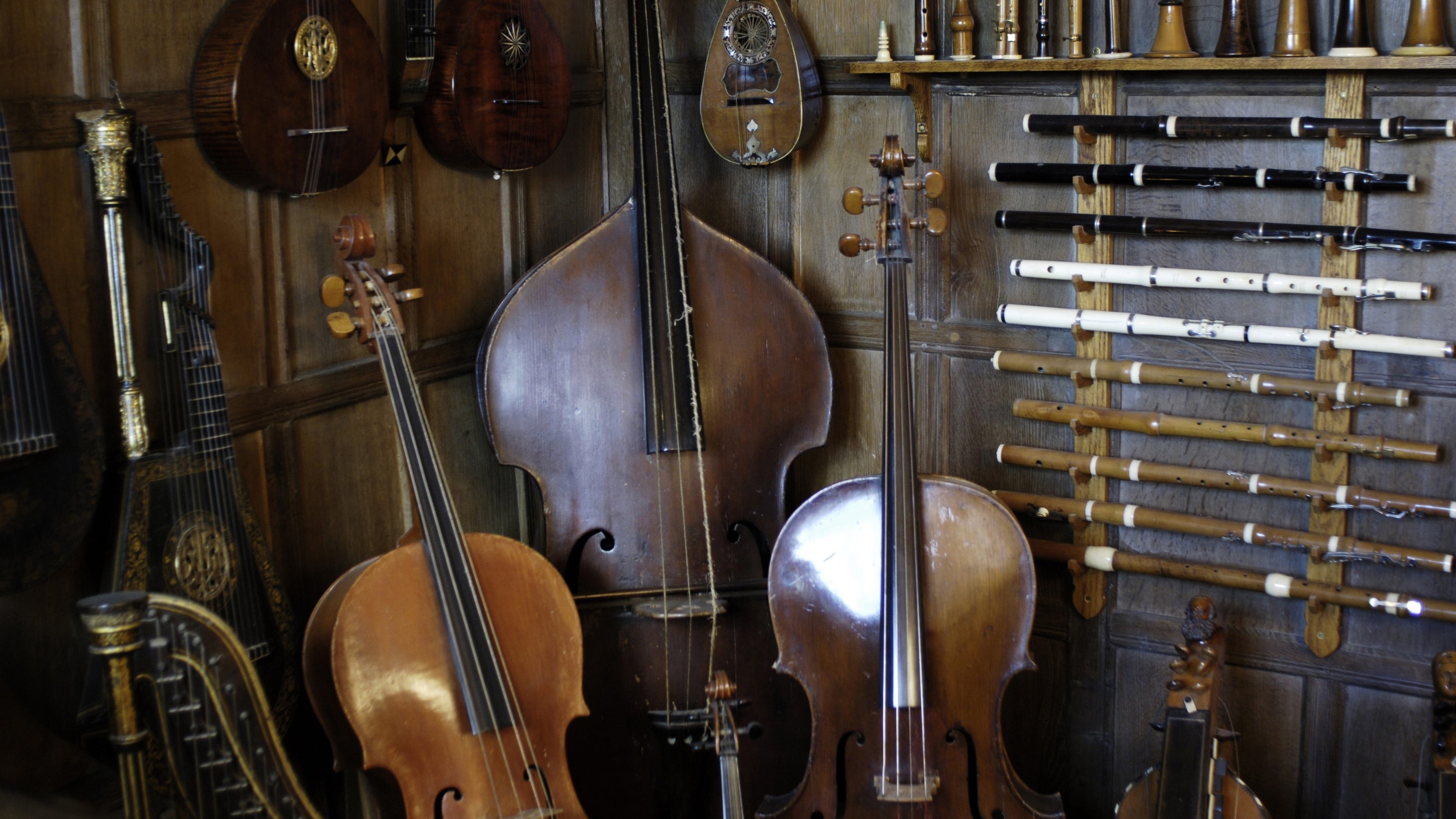 Musical instruments at Snowshill, Gloucestershire