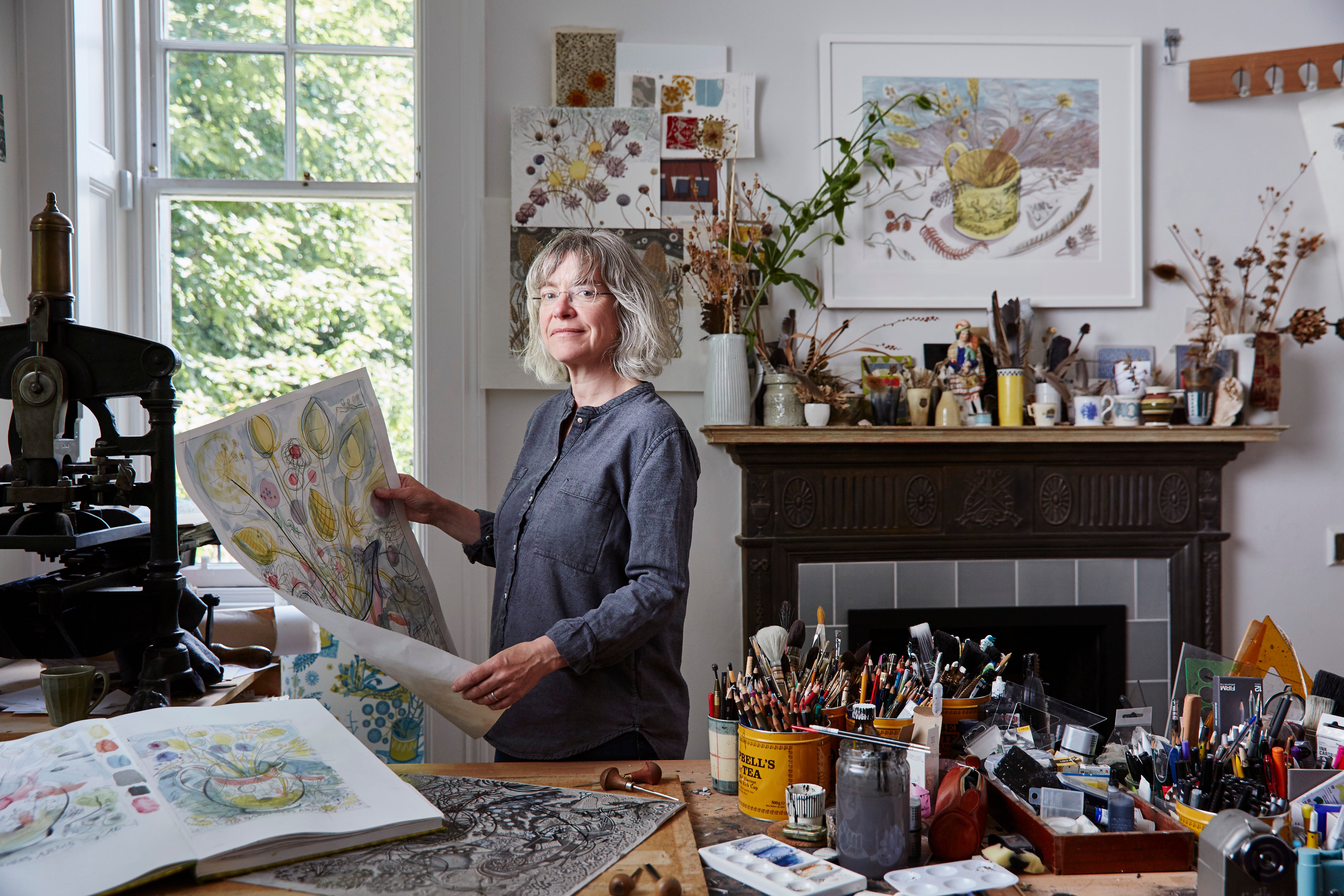 Angie Lewin in studio