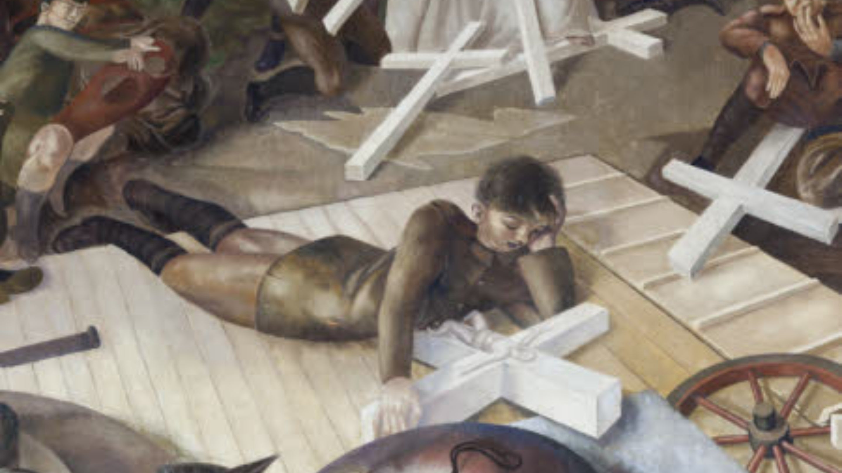 Detail from The resurrection of the soldiers by Stanley Spencer (1891- 1959) on the east wall at Sandham Memorial Chapel, Burghclere, Hampshire