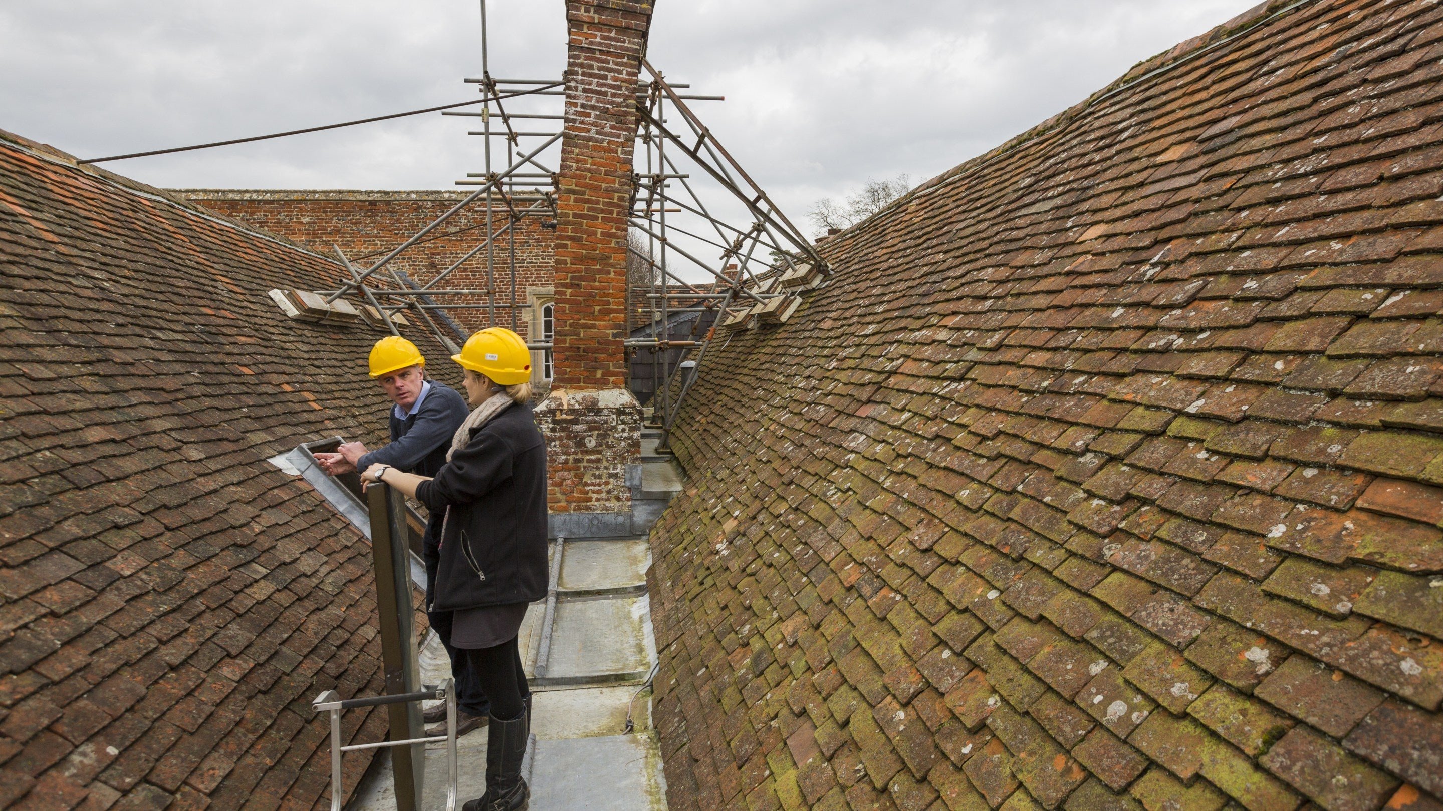 Conservation team surveying the roof at The Vyne, Hampshire