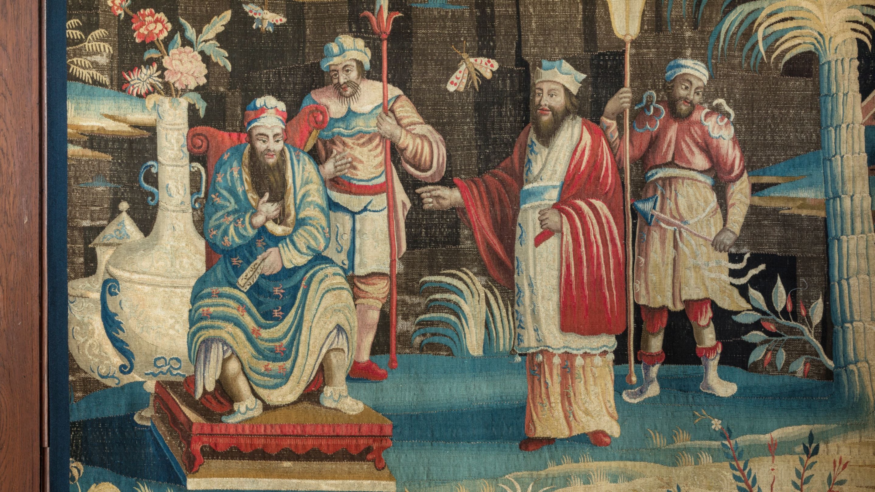 Detail of the Soho tapestries returned to The Vyne, Hampshire