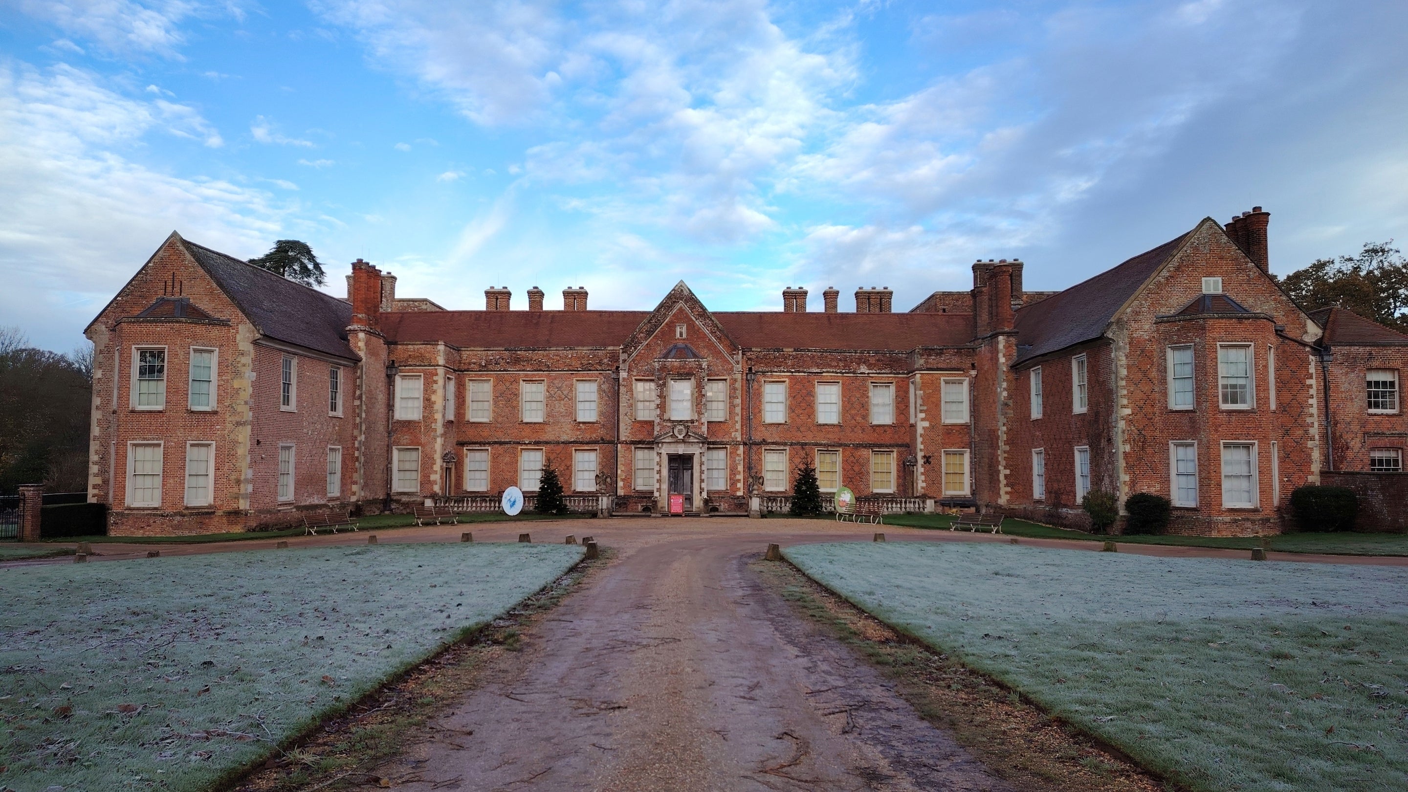 A view of The Vyne house from the South Drive in Winter.