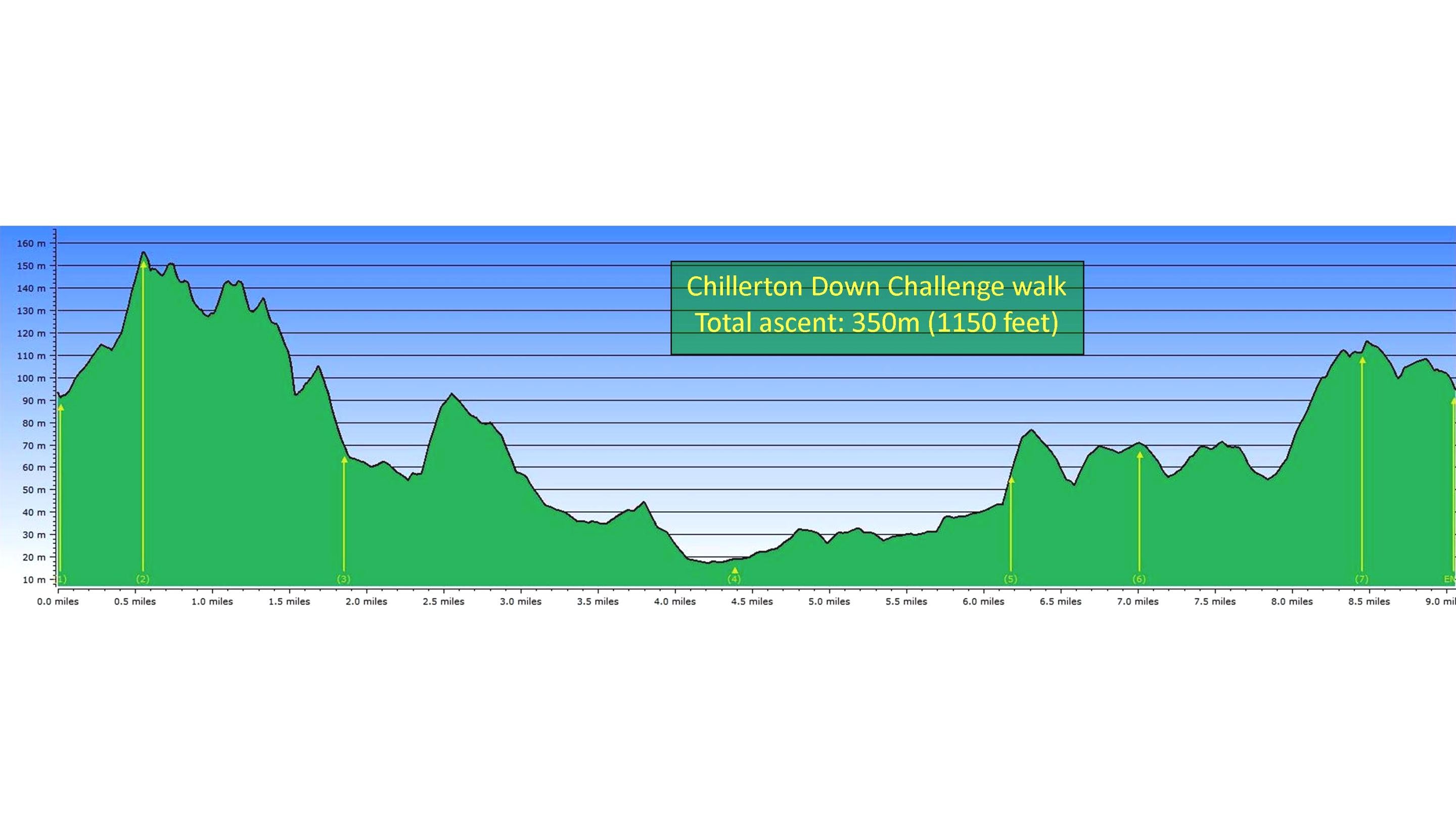 Chillerton Down Up for a Challenge walk elevation profile